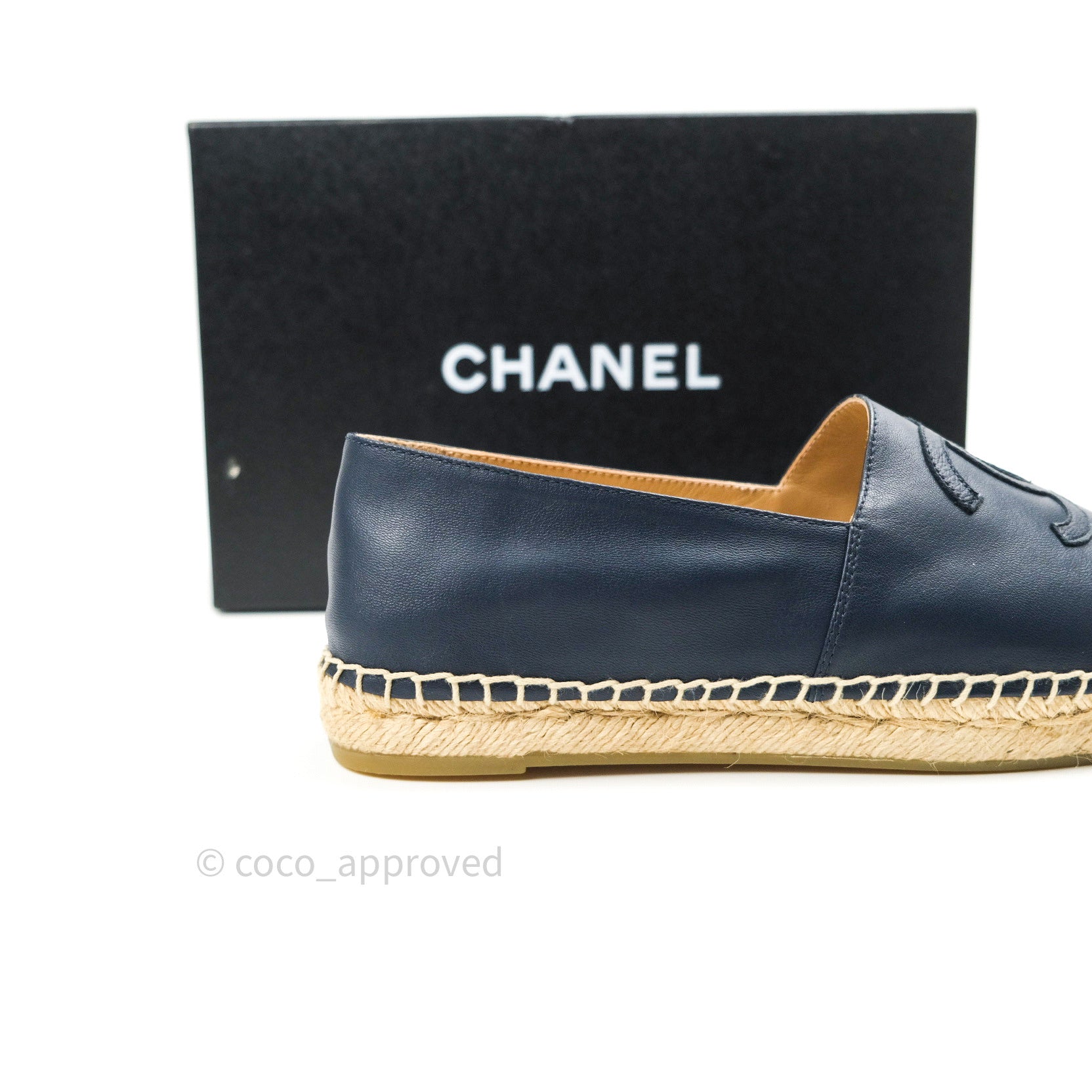Chanel Shoe Espadrilles Cambon Loafers Dark Navy Leather 39 / 9 rare –  Mightychic