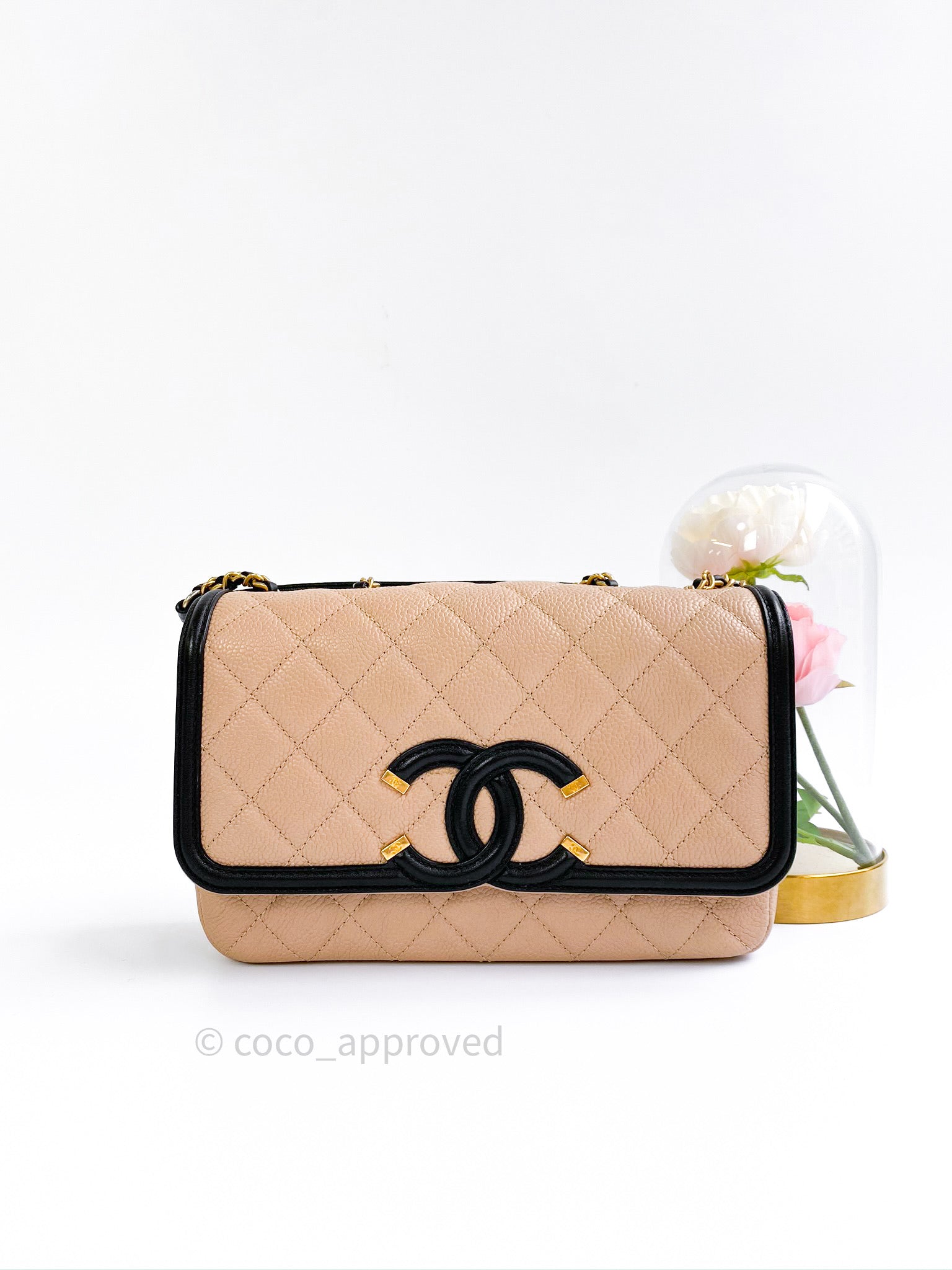 Chanel Quilted Small CC Filigree Flap Beige Black Caviar – Coco Approved  Studio
