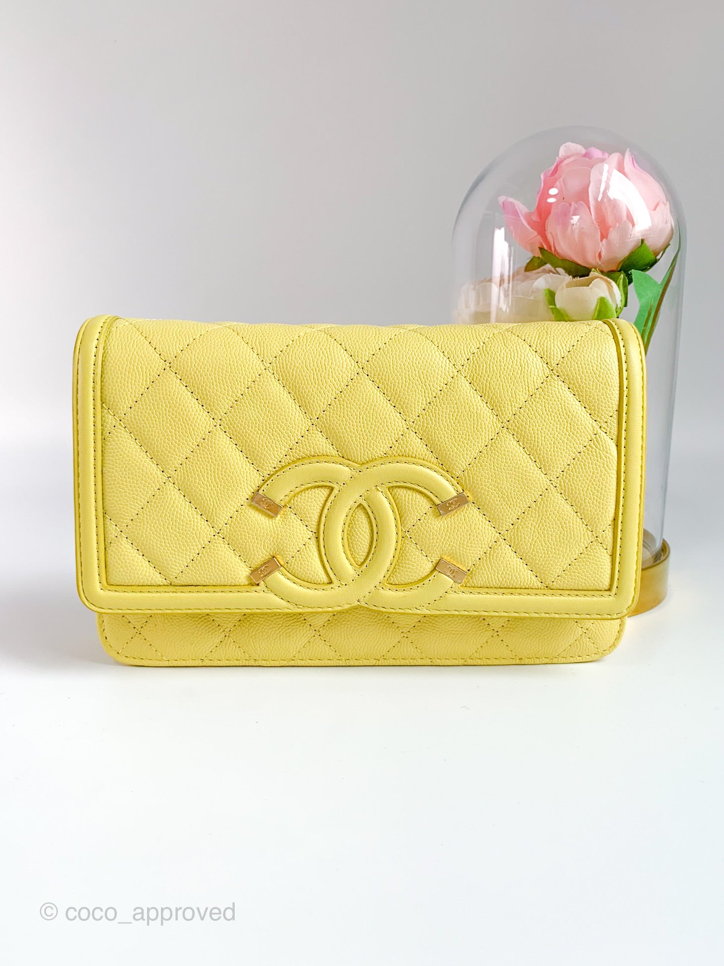 CHANEL Lambskin Quilted Flap Card Holder Wallet Yellow 709349