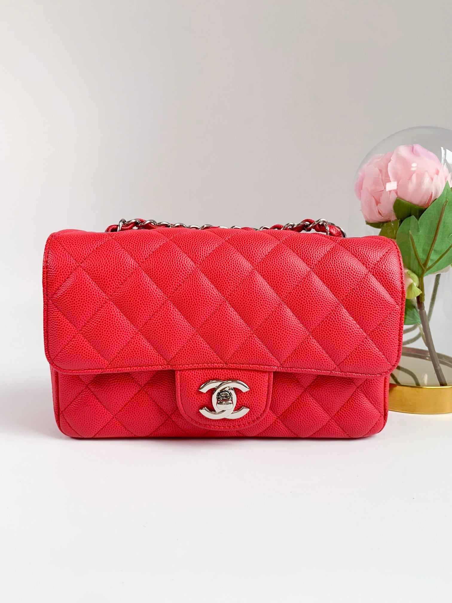 Chanel Mini Rectangular Red Caviar SHW 18C⁣ – Coco Approved Studio