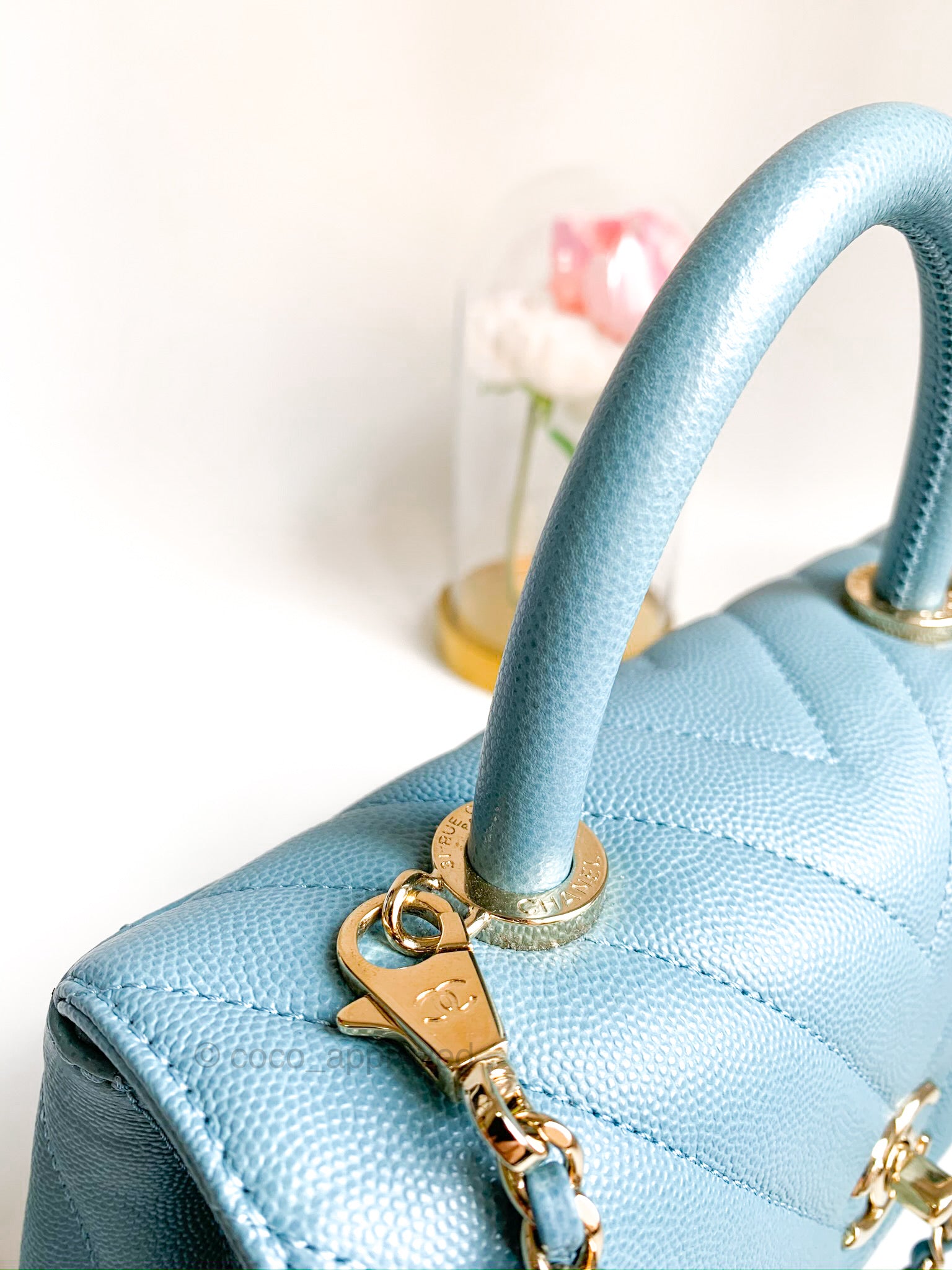 Mini Coco Handle Flap Bag in 21K Iridescent Icy Blue Caviar