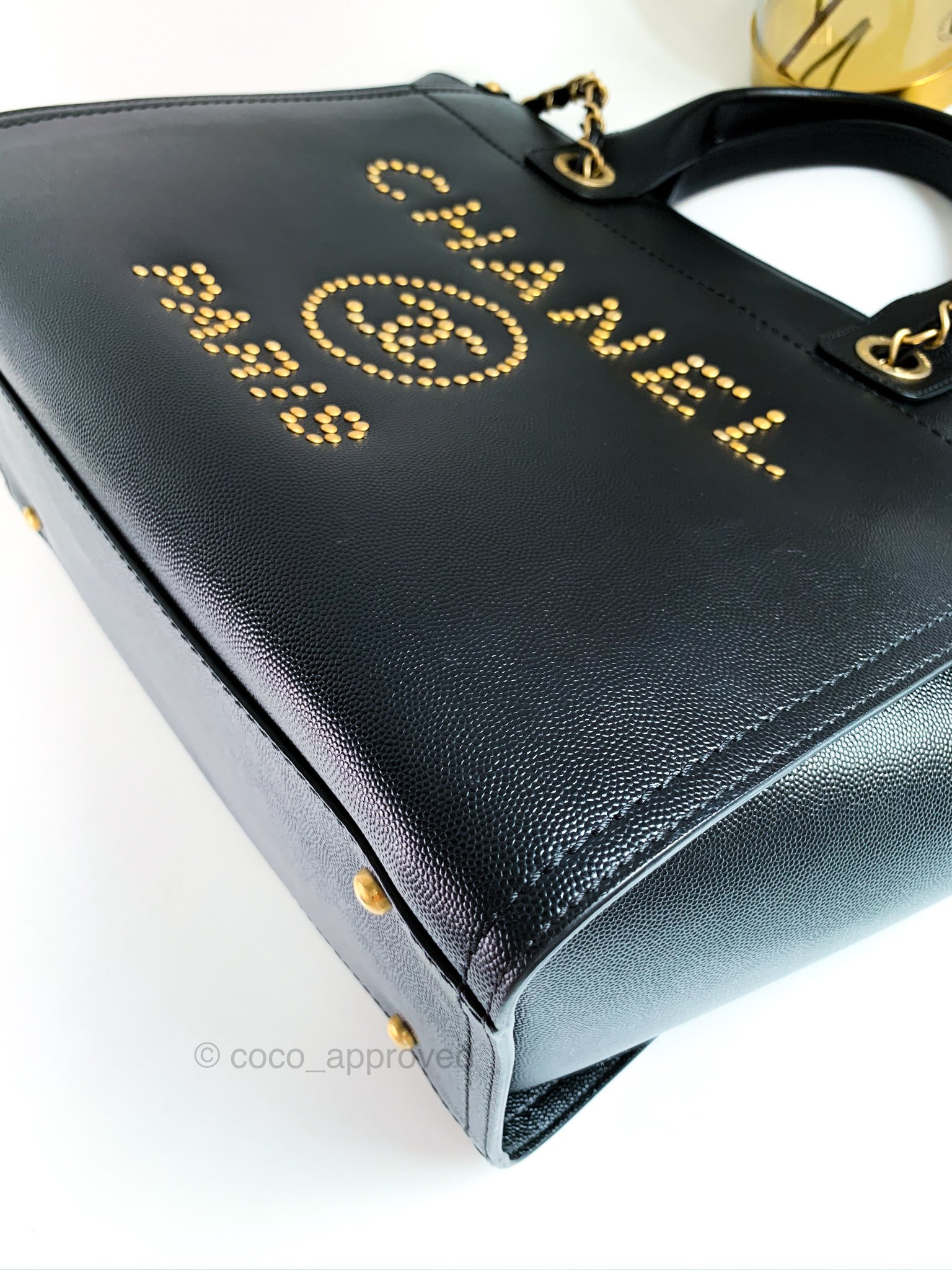 Chanel Small Studded Deauville Tote Black Caviar Gold Hardware – Coco  Approved Studio
