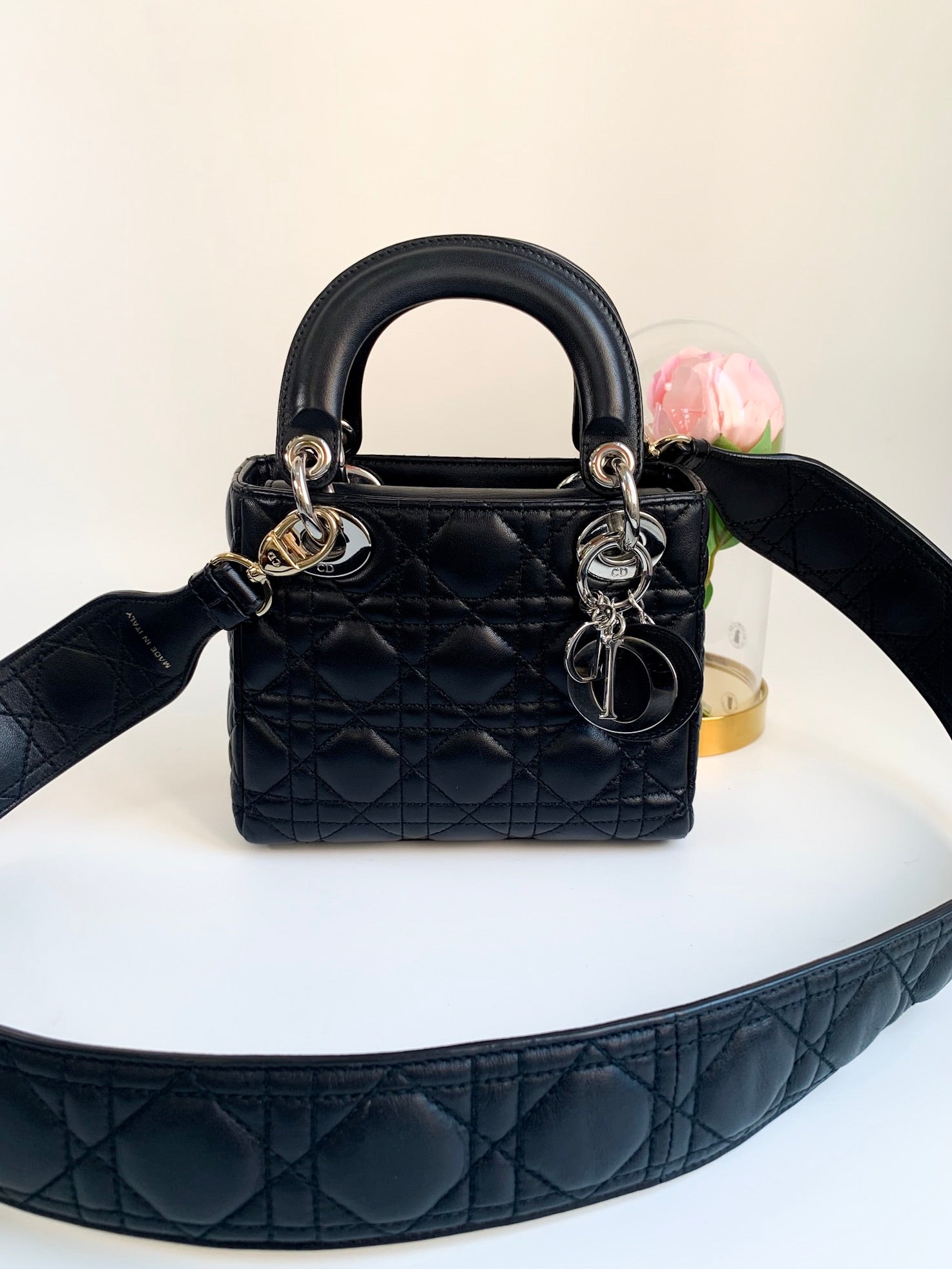 Christian DIOR Lady Dior Small black leather bag, D.I.…