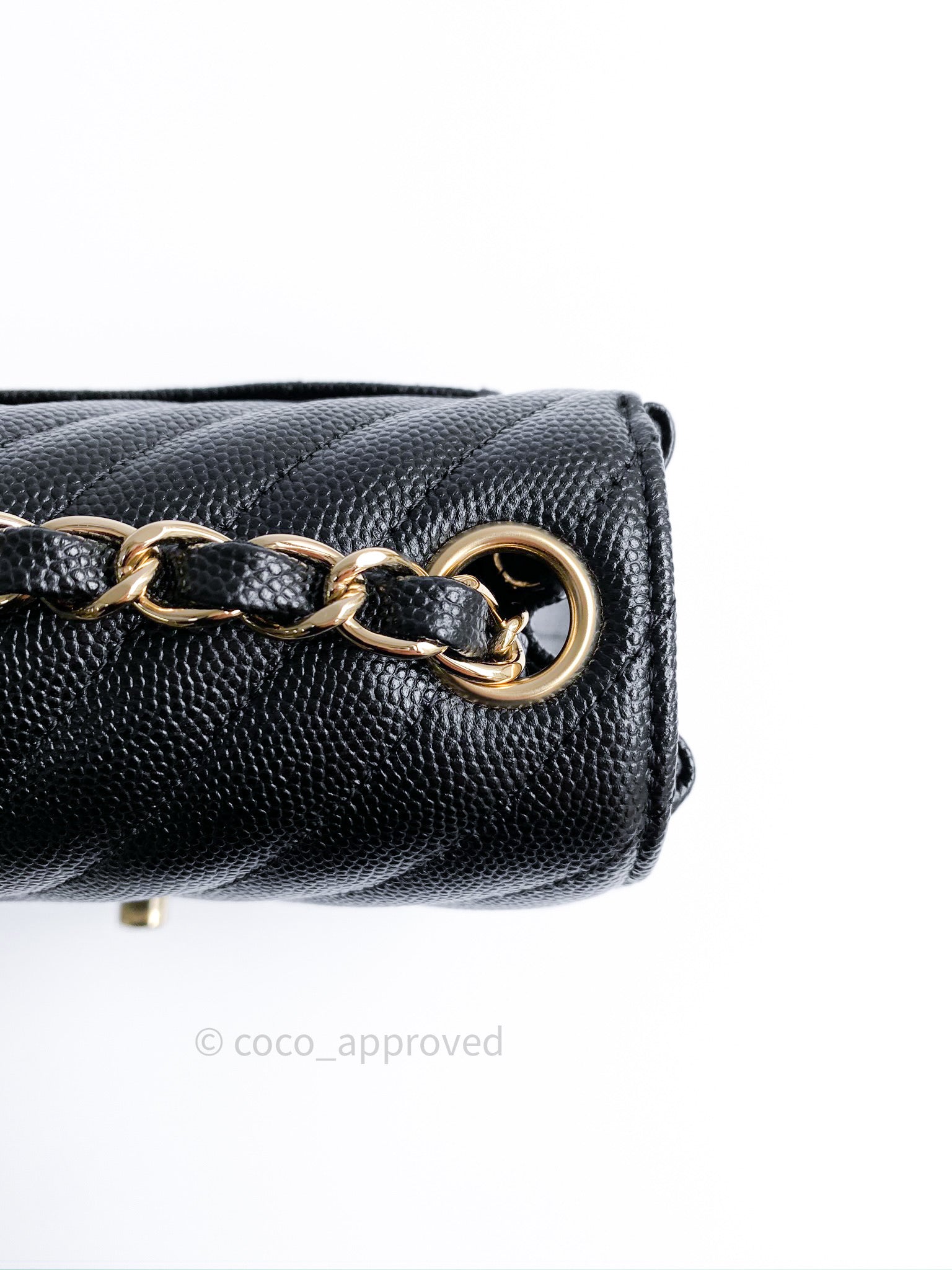 Chanel Mini Square Black Chevron Caviar Light Gold Hardware 18B – Coco  Approved Studio