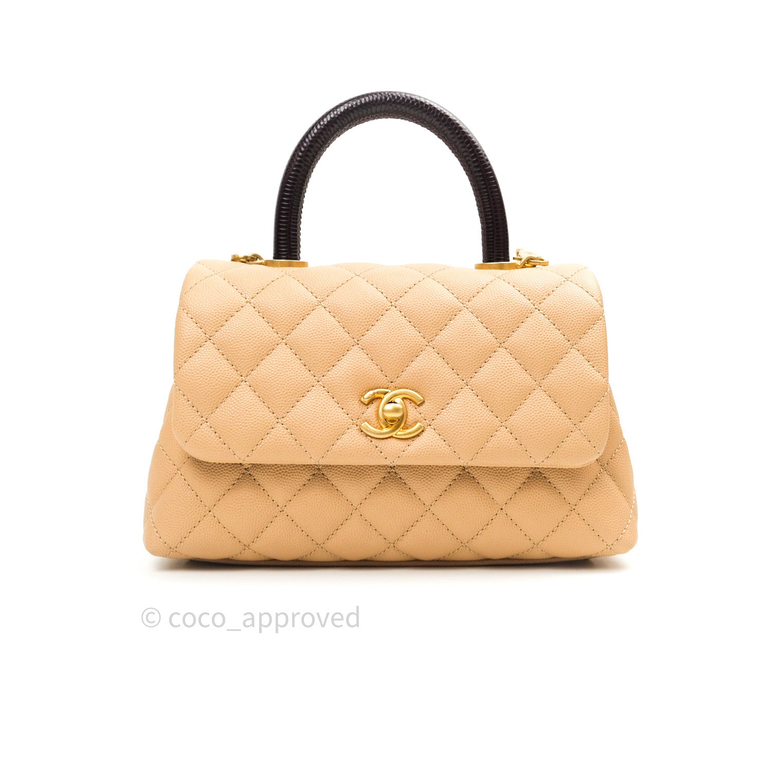 Chanel Mini Coco Handle Quilted Beige Caviar Gold Hardware Lizard