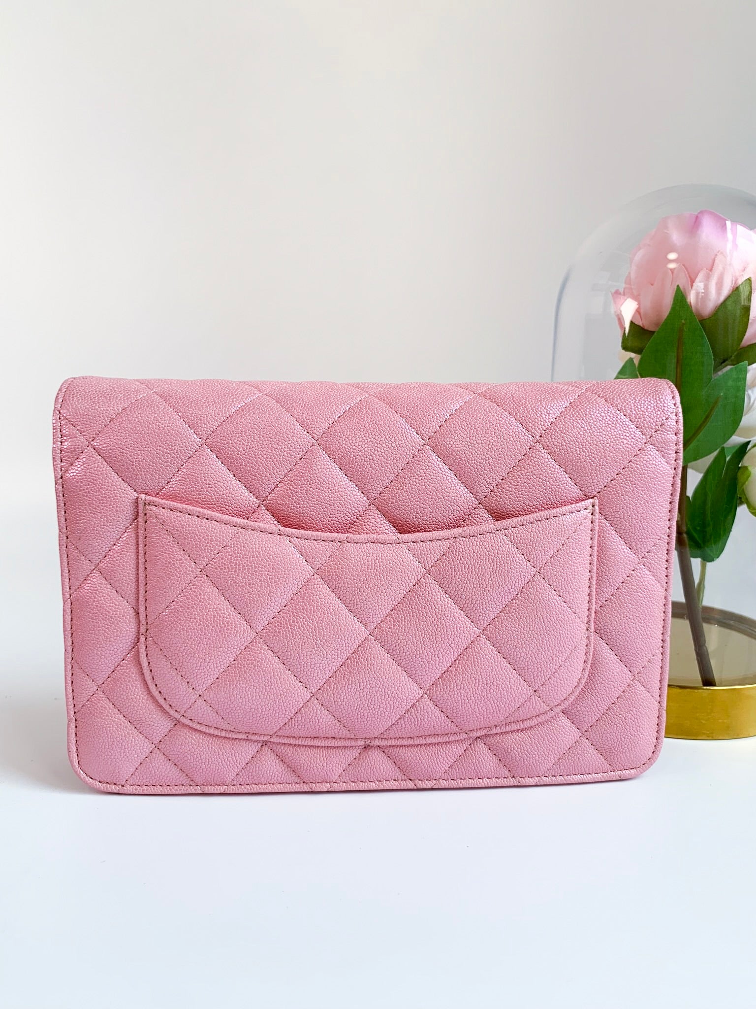 Chanel Lambskin CC Pearl Crush Wallet on Chain WOC Light Pink 