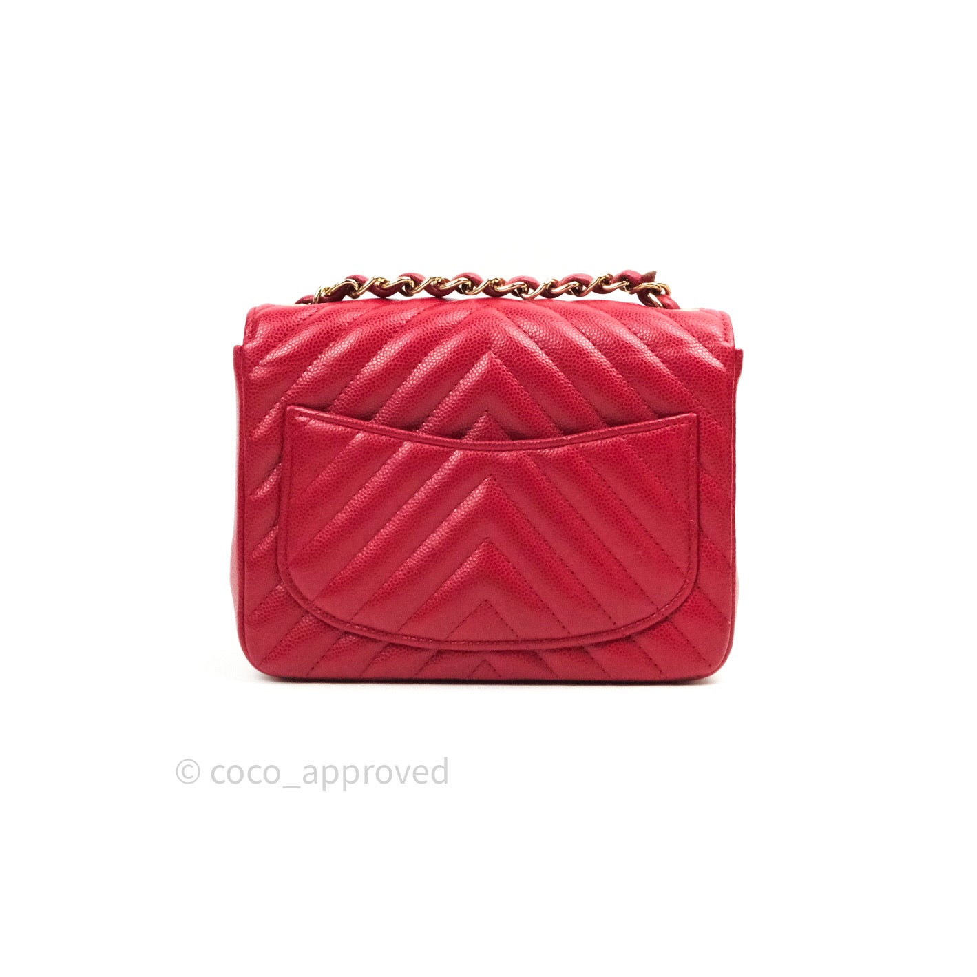 Chanel Red Caviar Chevron Mini Square Classic Flap SHW – Votre Luxe