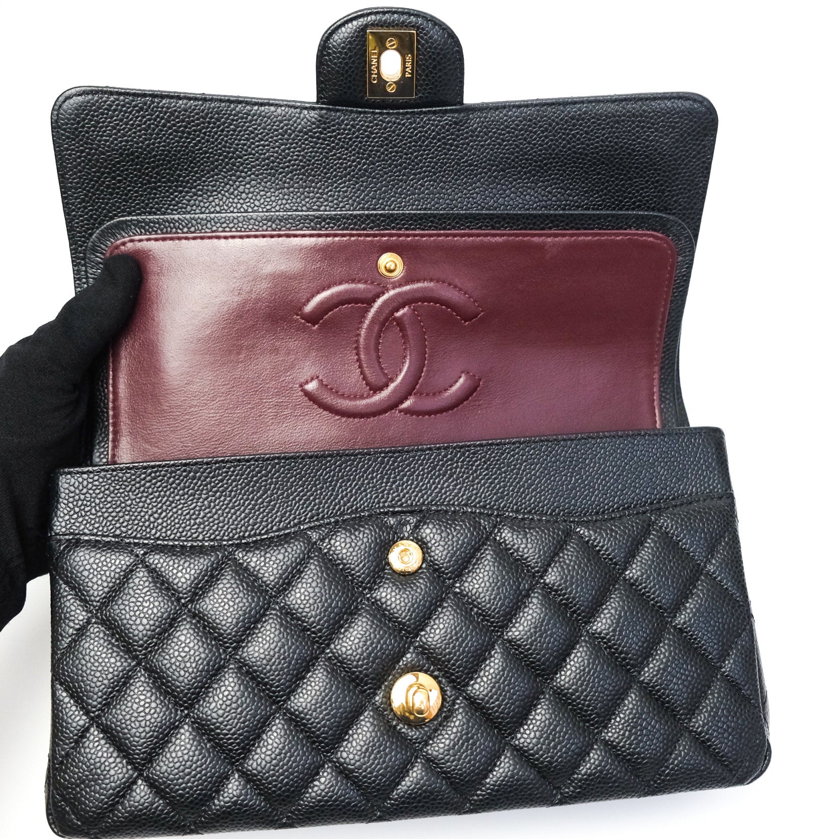 Chanel Classic M/L Medium Double Flap Bag Black Caviar Gold