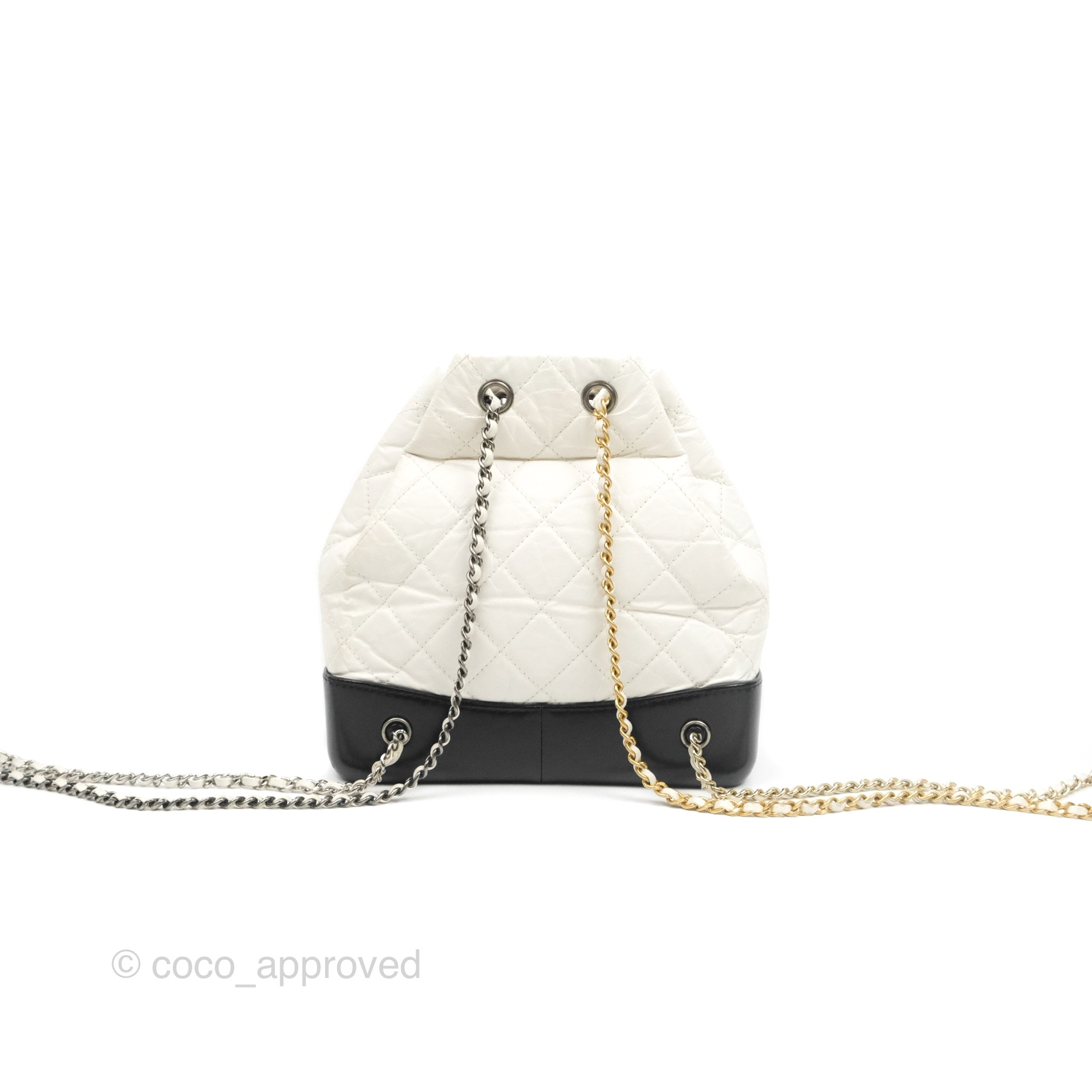Chanel Small Gabrielle Backpack White Black Aged Calfskin – Coco Approved Studio