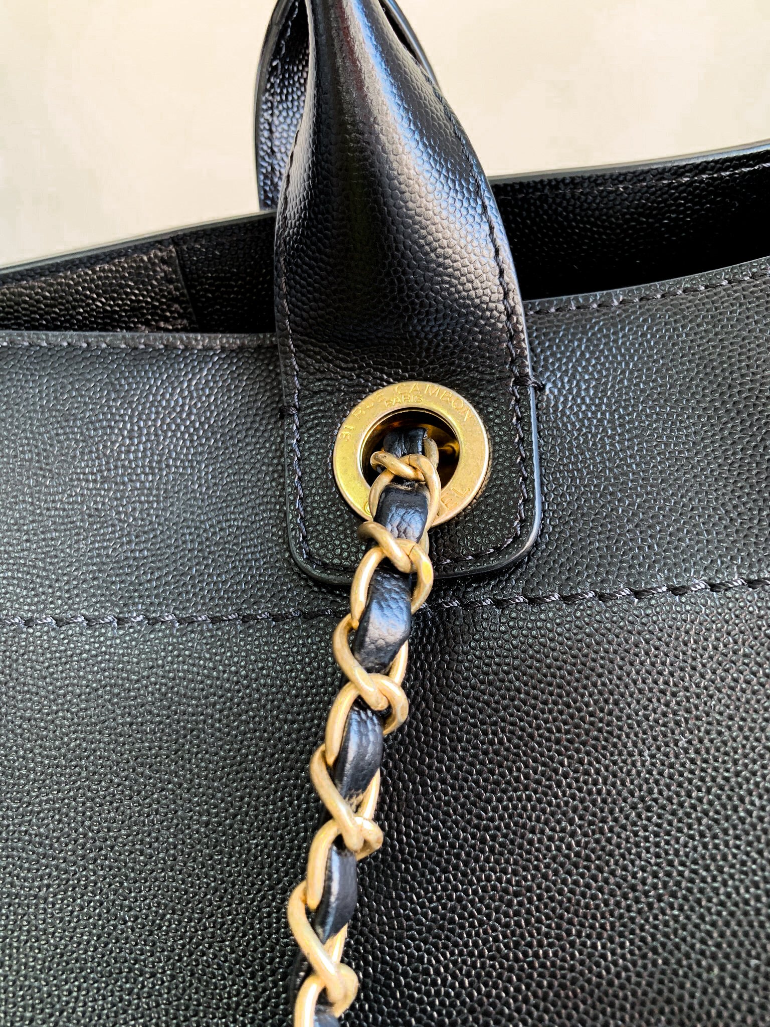 Chanel Black Caviar Leather Small Studded Deauville Tote Chanel