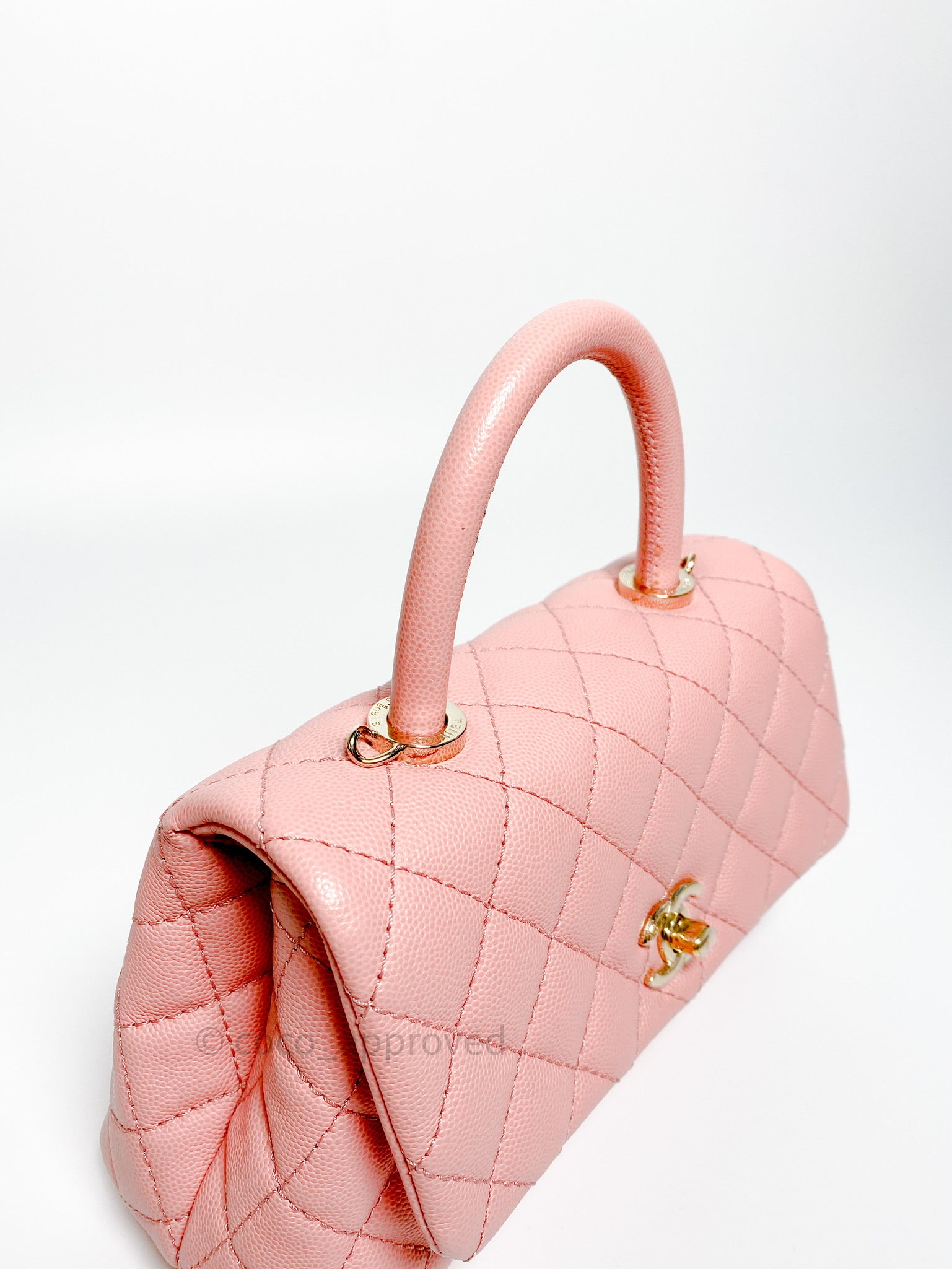 CHANEL Iridescent Caviar Quilted Mini Coco Handle Flap Pink 868625