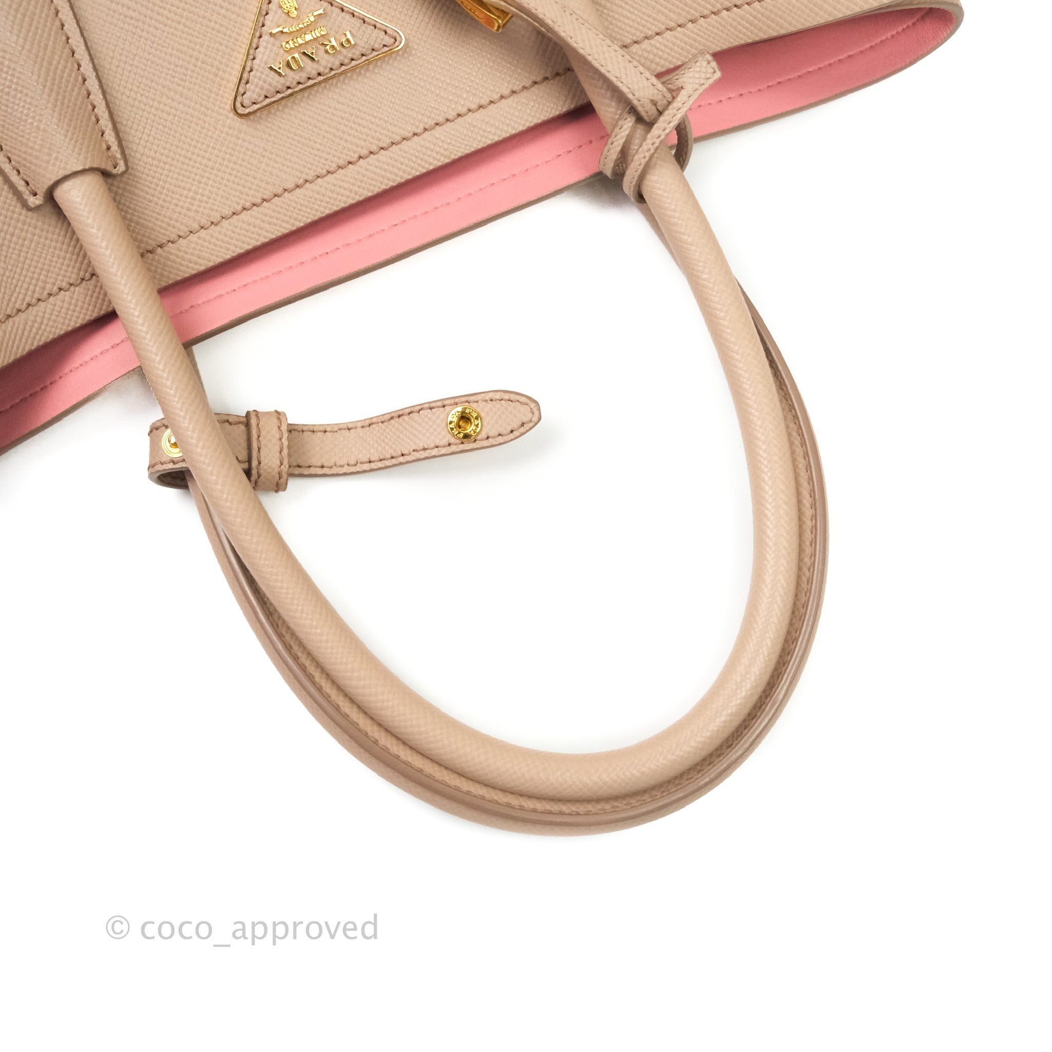 Prada Large Saffiano Cuir Double Prada Bag in Cameo/Rose Gold Hardware –  Coco Approved Studio