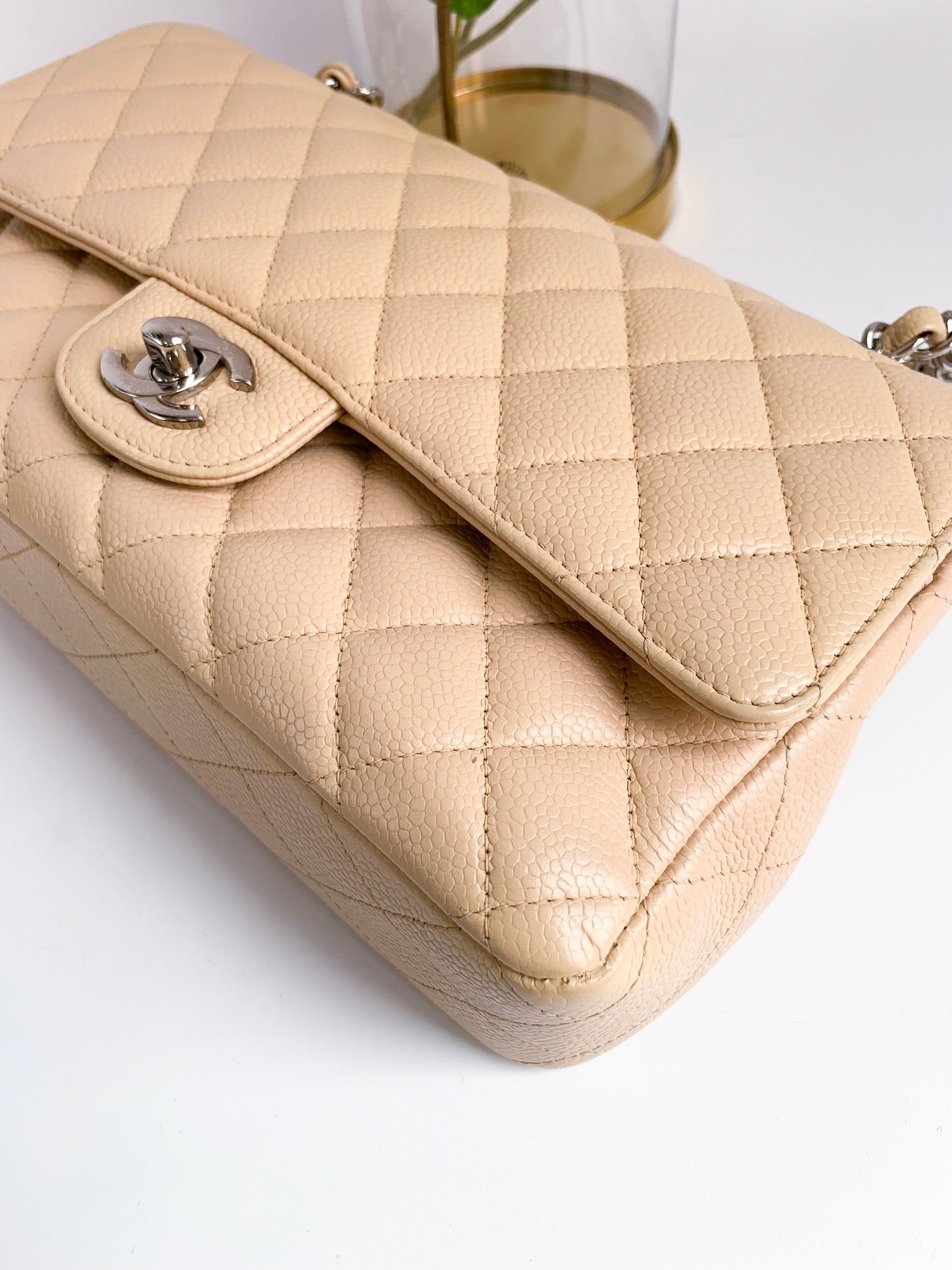 CHANEL Beige Clair Quilted Caviar Leather Classic Jumbo Double Flap Bag,  Luxury, Bags & Wallets on Carousell