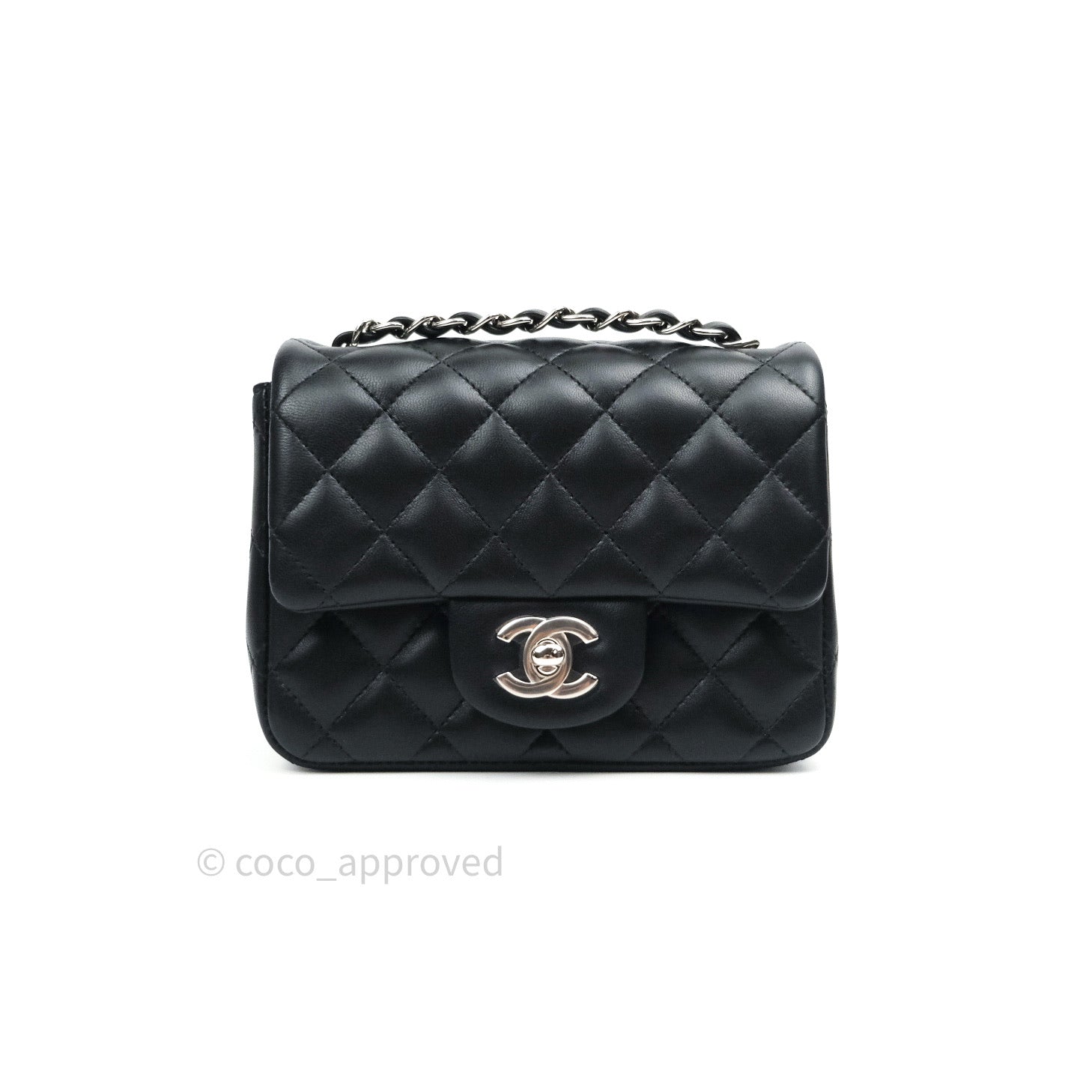Chanel Mini Square Quilted Black Lambskin Silver Hardware