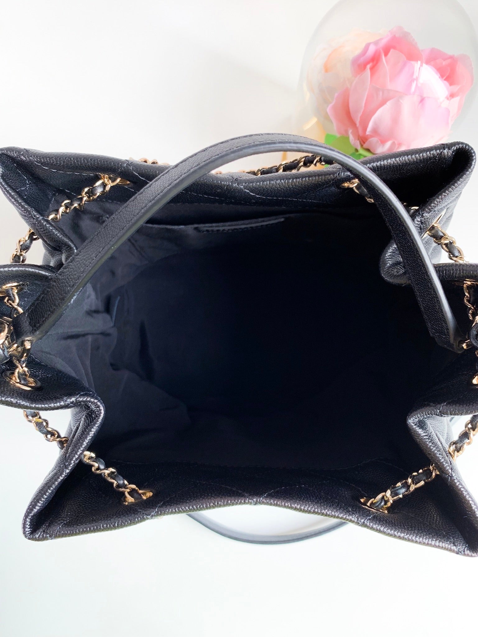 CHANEL Caviar Quilted Mini Bucket Bag Black 995580