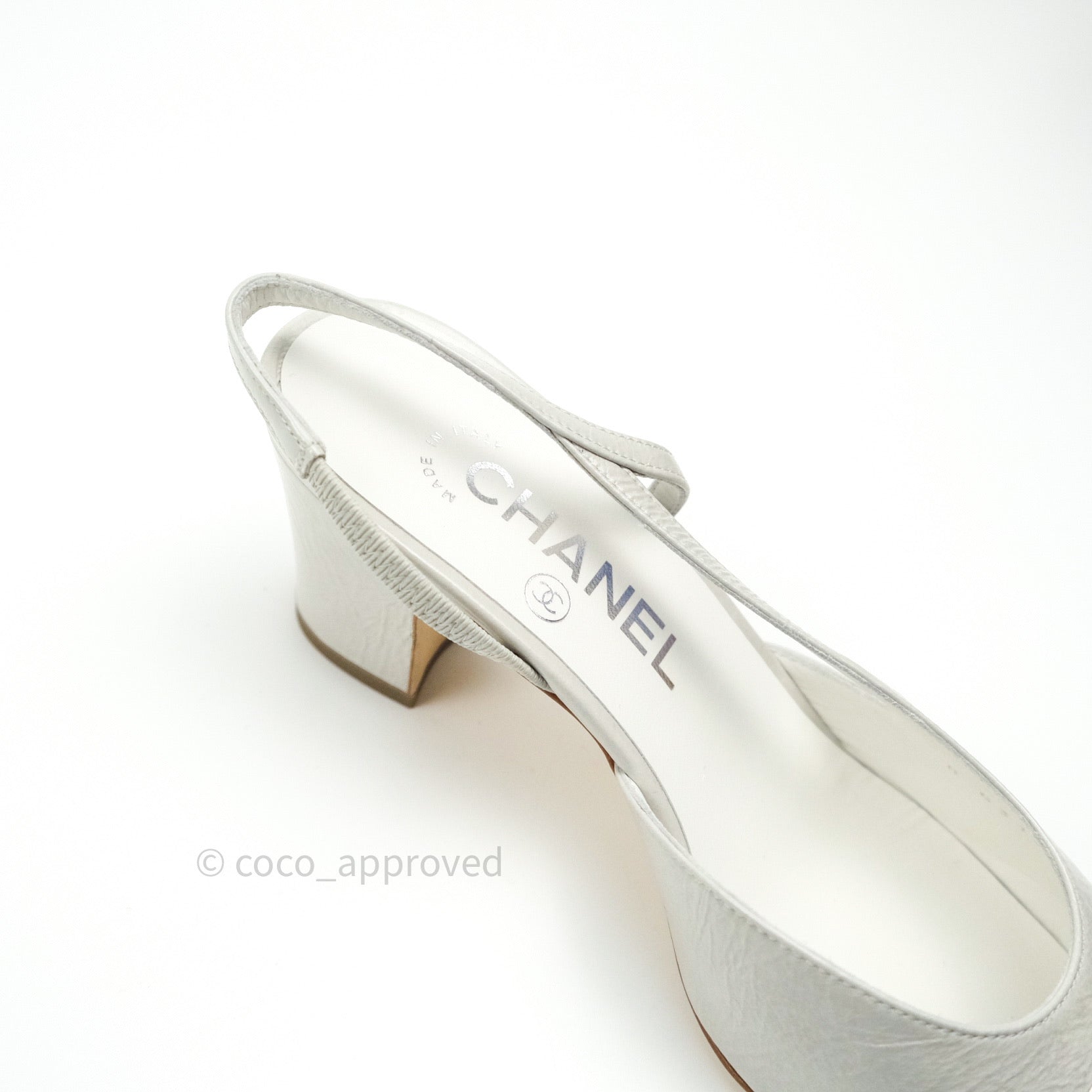 Chanel Classic Slingback Grey and White Calfskin Size 36.5C – Coco Approved  Studio