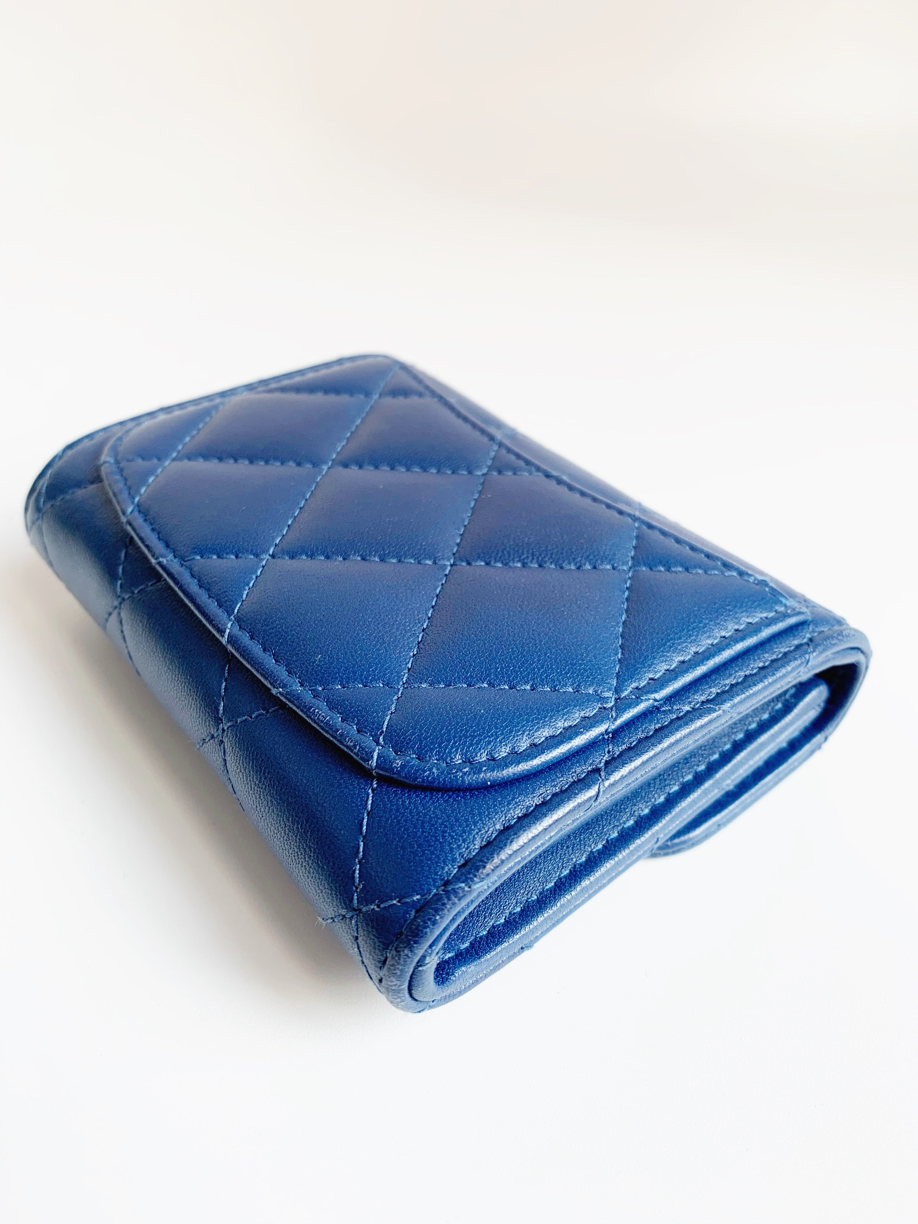 Chanel Quilted Flap Card Holder Wallet Blue Lambskin – Coco Approved Studio