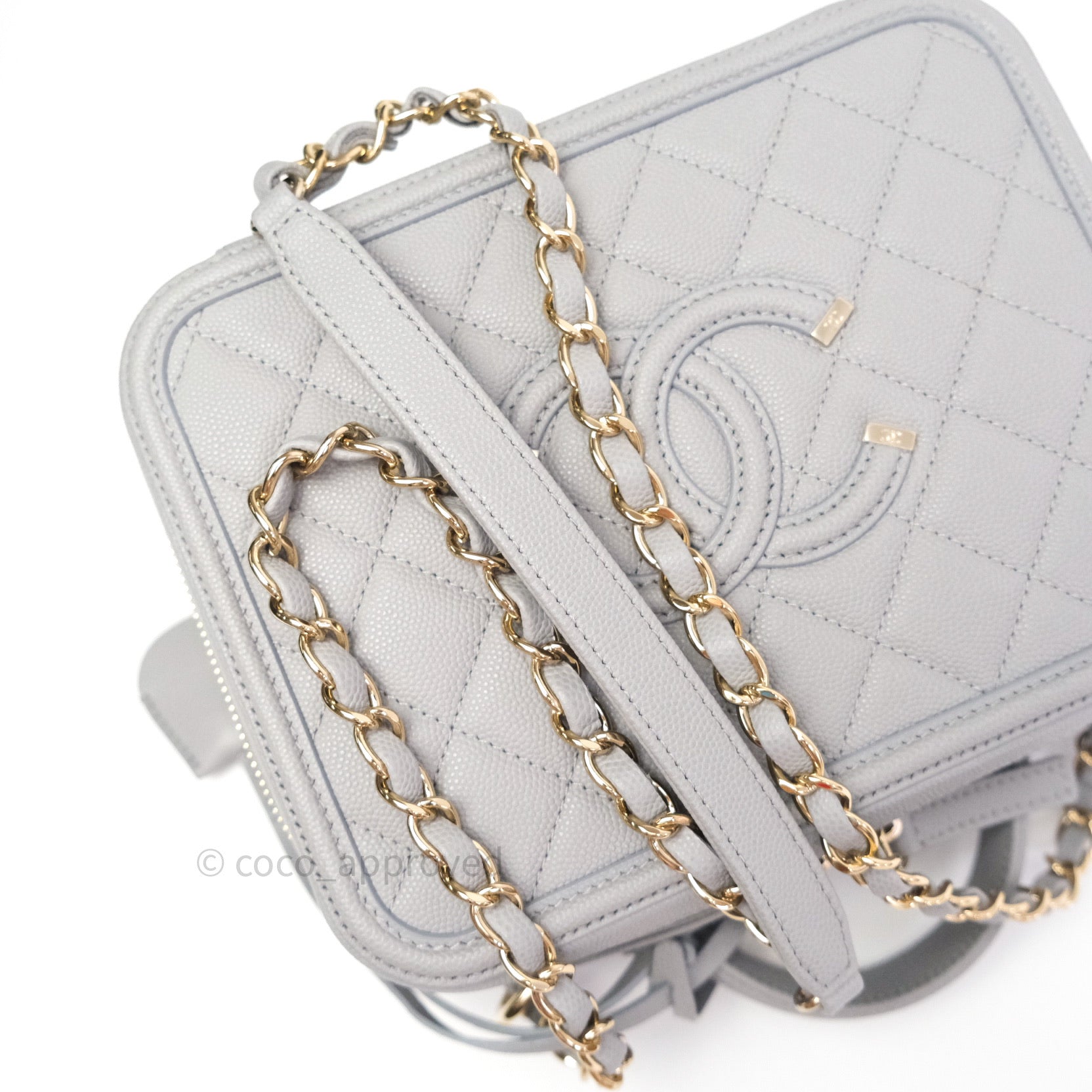 Chanel White Quilted Caviar Small Filigree Vanity Case, myGemma