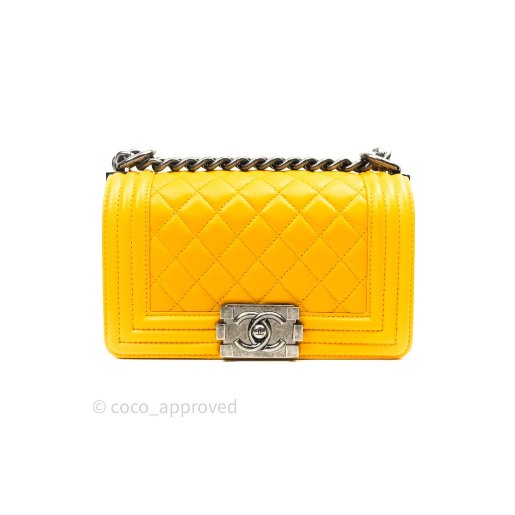 Chanel Small Boy Quilted Yellow Lambskin Ruthenium Hardware