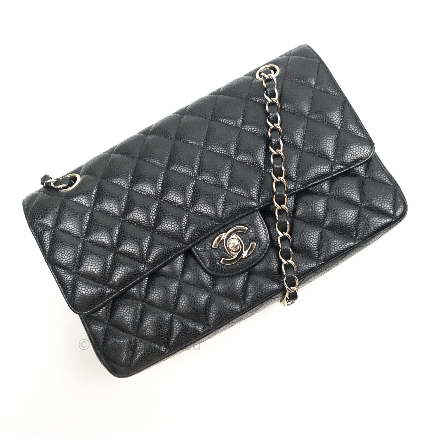 Chanel Classic M/L Medium Double Flap Bag Black Caviar Silver Hardware – Coco  Approved Studio