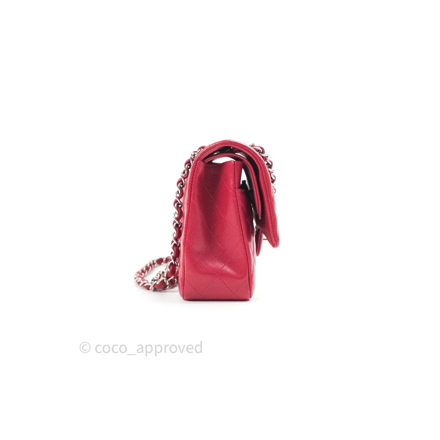Chanel Classic M/L Medium Double Flap Bag Red Caviar Silver Hardware 1 –  Coco Approved Studio
