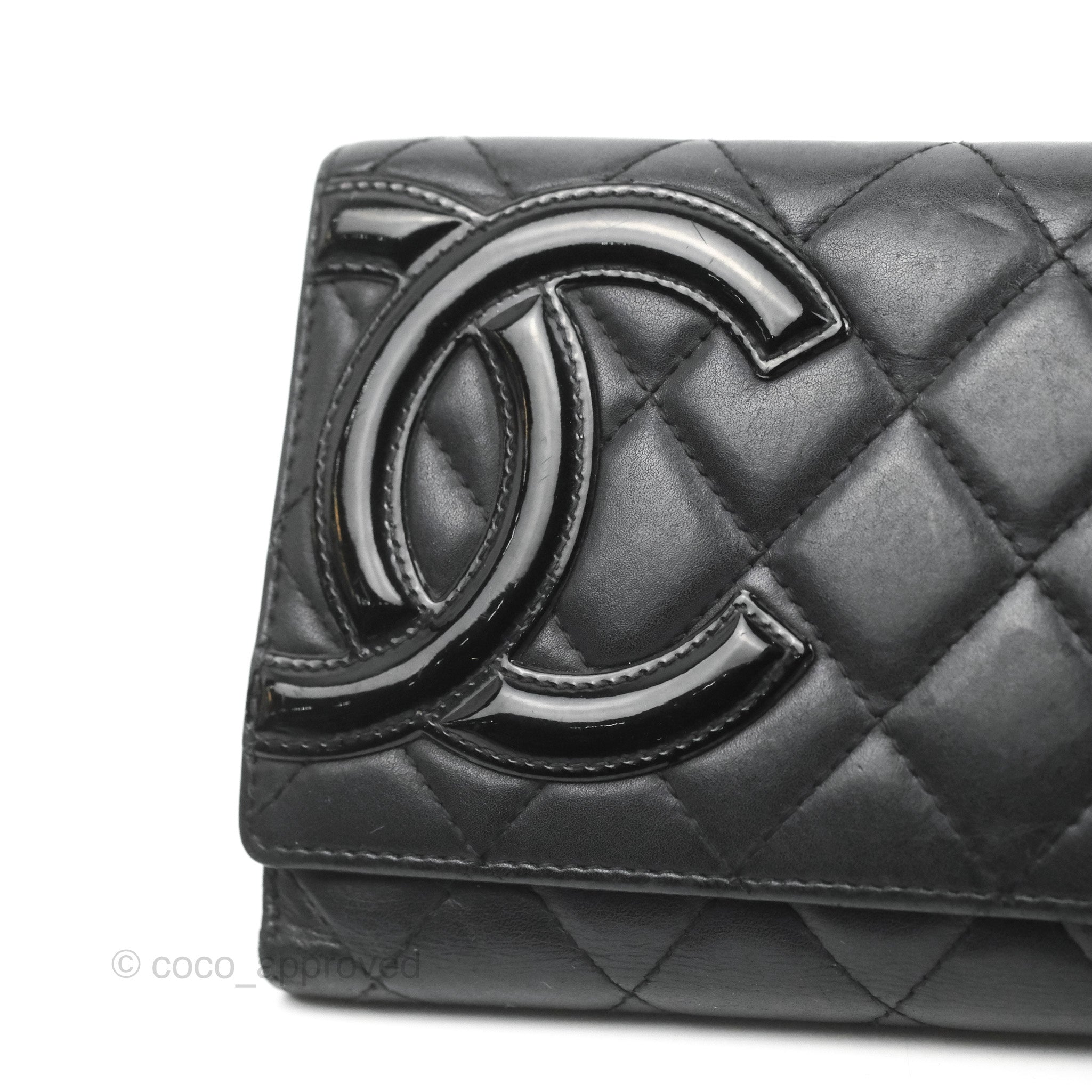 Chanel Quilted Cambon Ligne Flap Wallet Black Lambskin Patent