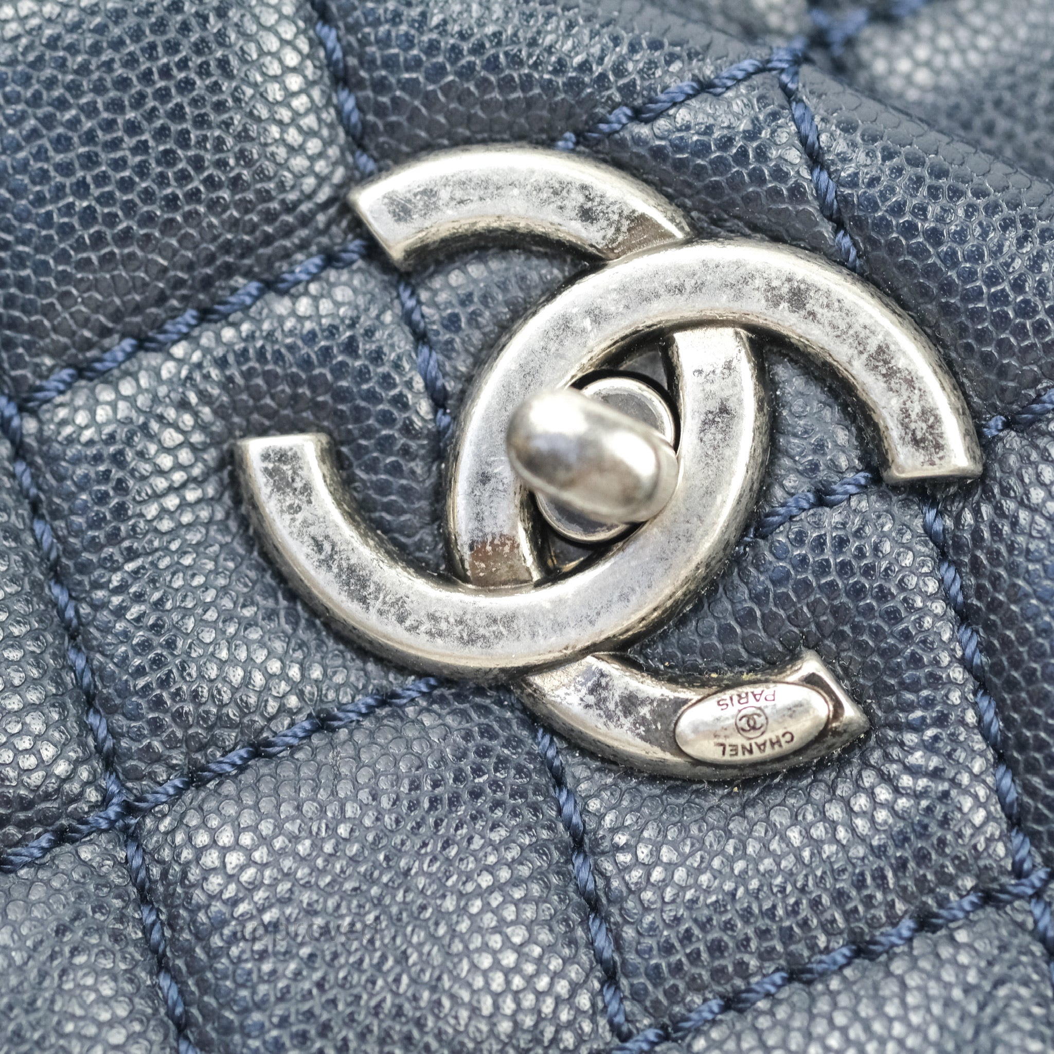 Chanel Navy Blue /Burgundy Caviar Leather and Lizard Medium Coco Top Handle  Bag Chanel | The Luxury Closet