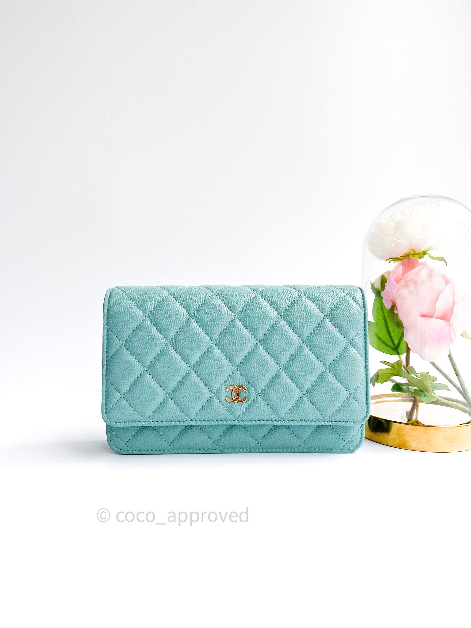 CHANEL 19C Tiffany Blue Caviar XL Card Holder Wallet *New