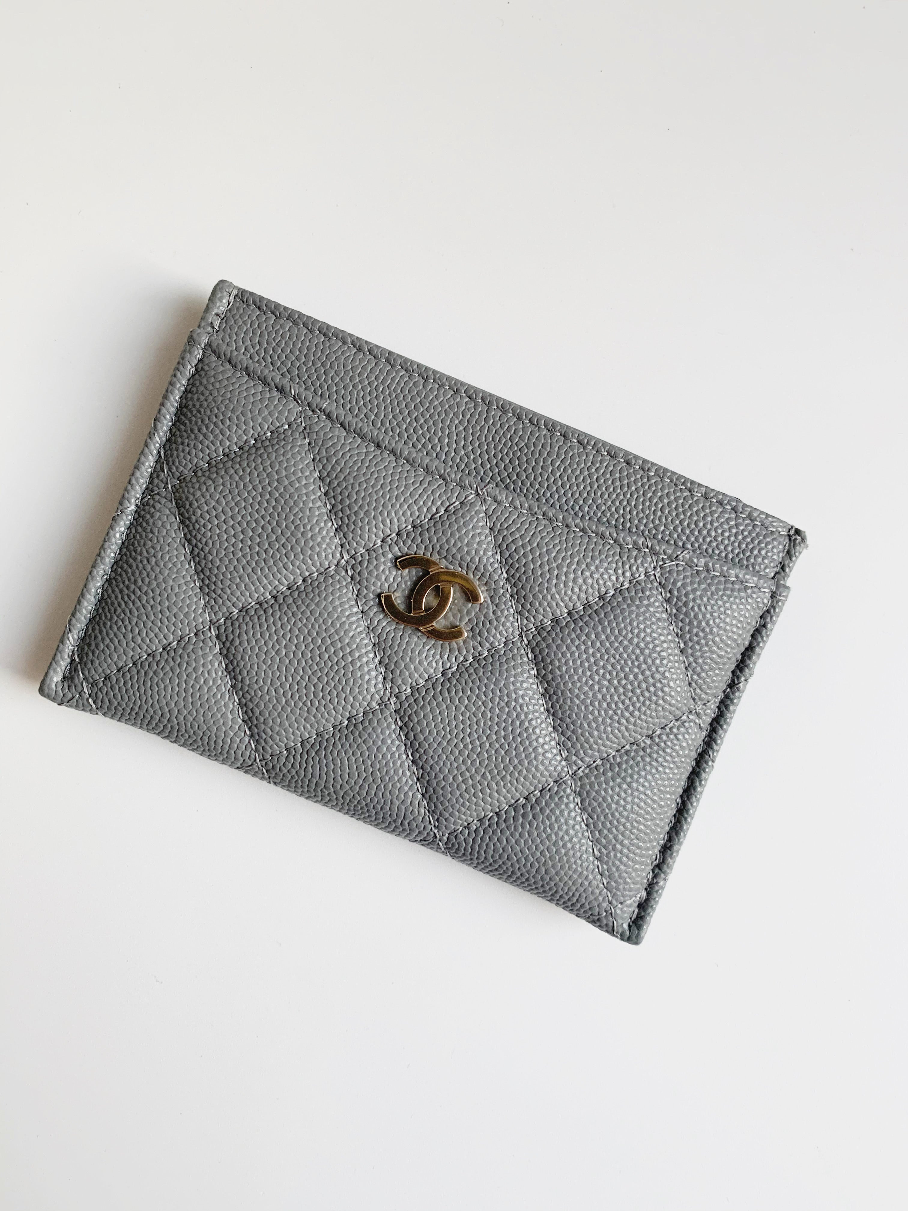 CHANEL Caviar Quilted Flap Card Holder Wallet Grey 781844