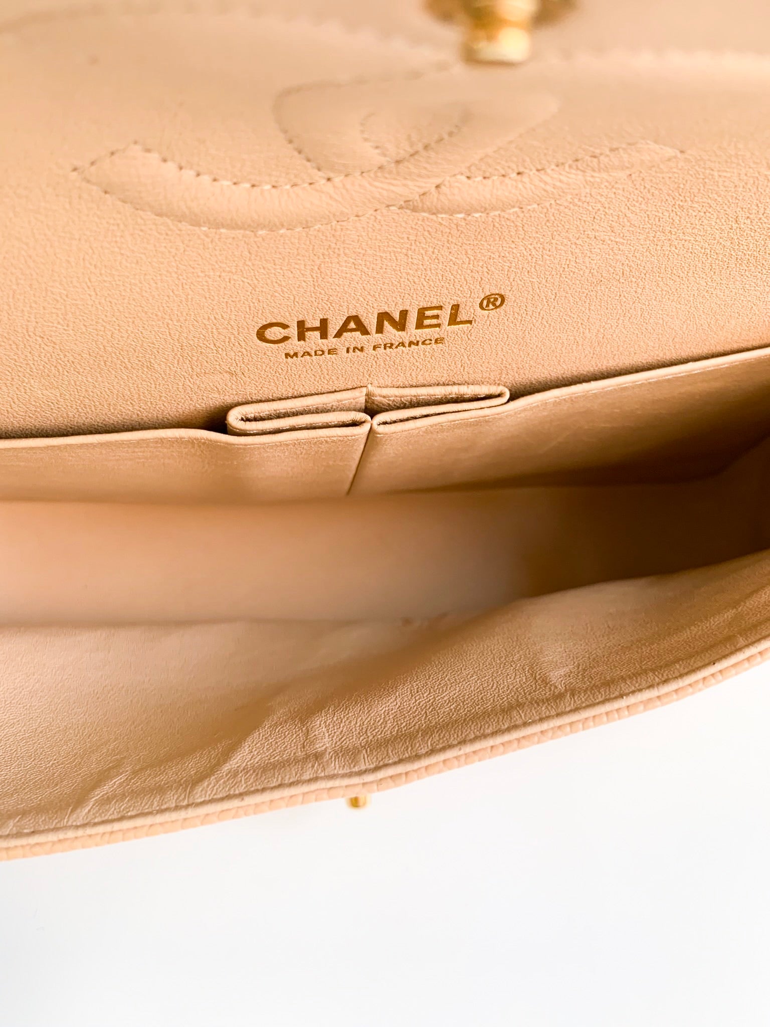 BNIB Chanel Medium Classic Double Flap Bag Beige Clair Caviar Gold Hardware