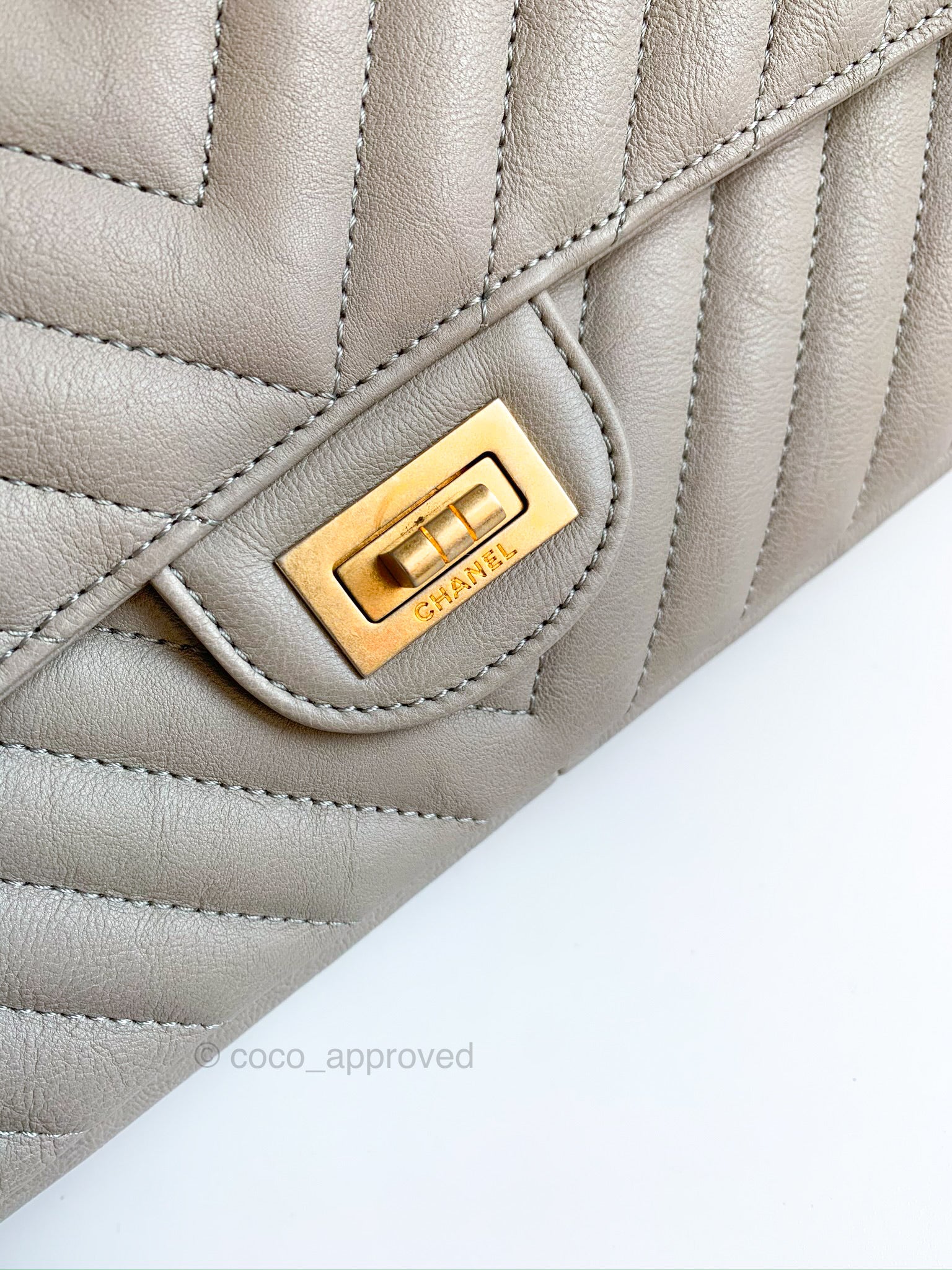 Chanel Reissue Chevron Grey Sheepskin Gold Hardware 226 19B – Coco Approved  Studio