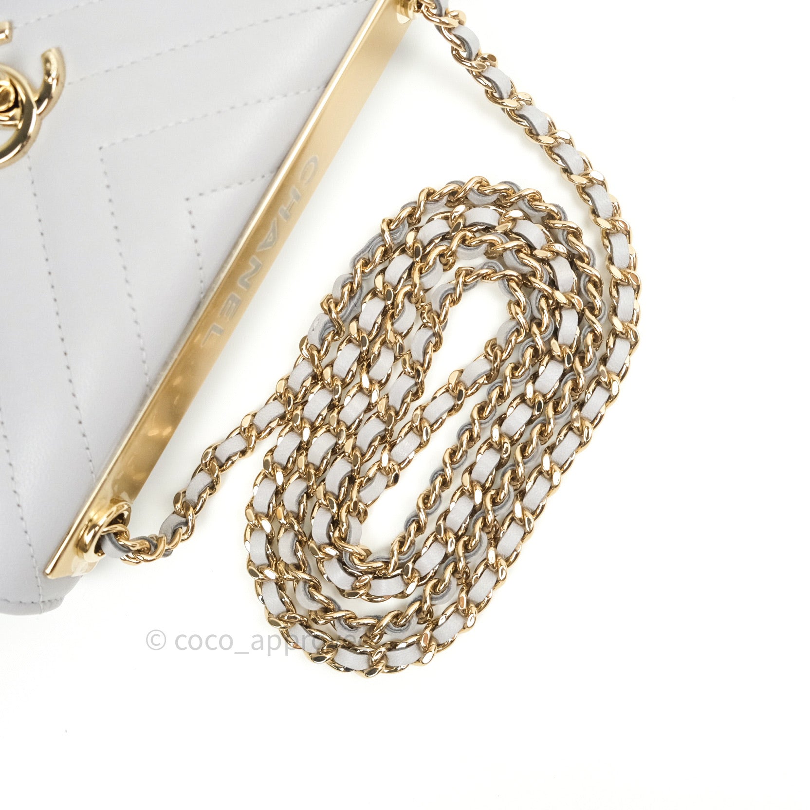 Chanel Mini Trendy CC Wallet On Chain WOC Lambskin Chevron Grey Gold H – Coco  Approved Studio