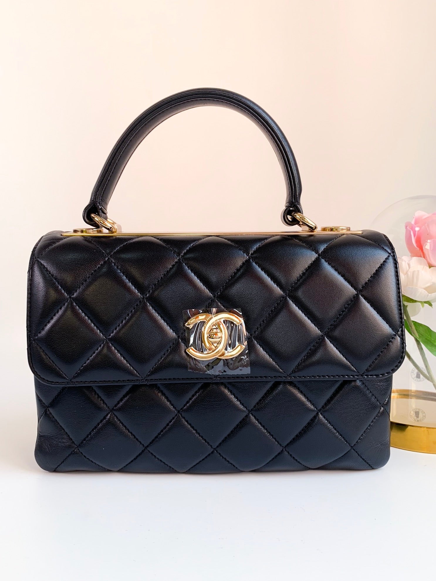 Chanel Lambskin Quilted Small Trendy CC Dual Handle Flap Bag Black