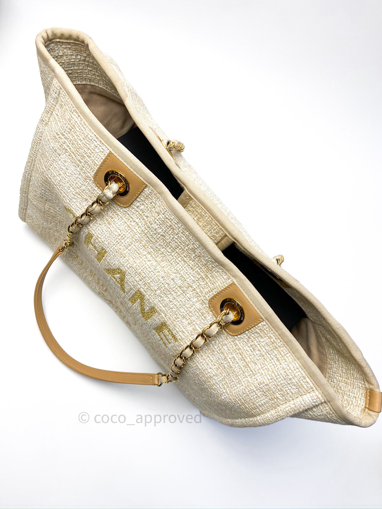 Chanel Deauville Tote Canvas Gold-tone Small Beige in Canvas with Gold-tone  - US