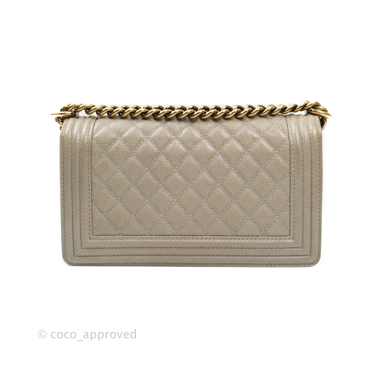 Chanel Boy Quilted Medium Taupe Grey Caviar Gold Hardware 14B