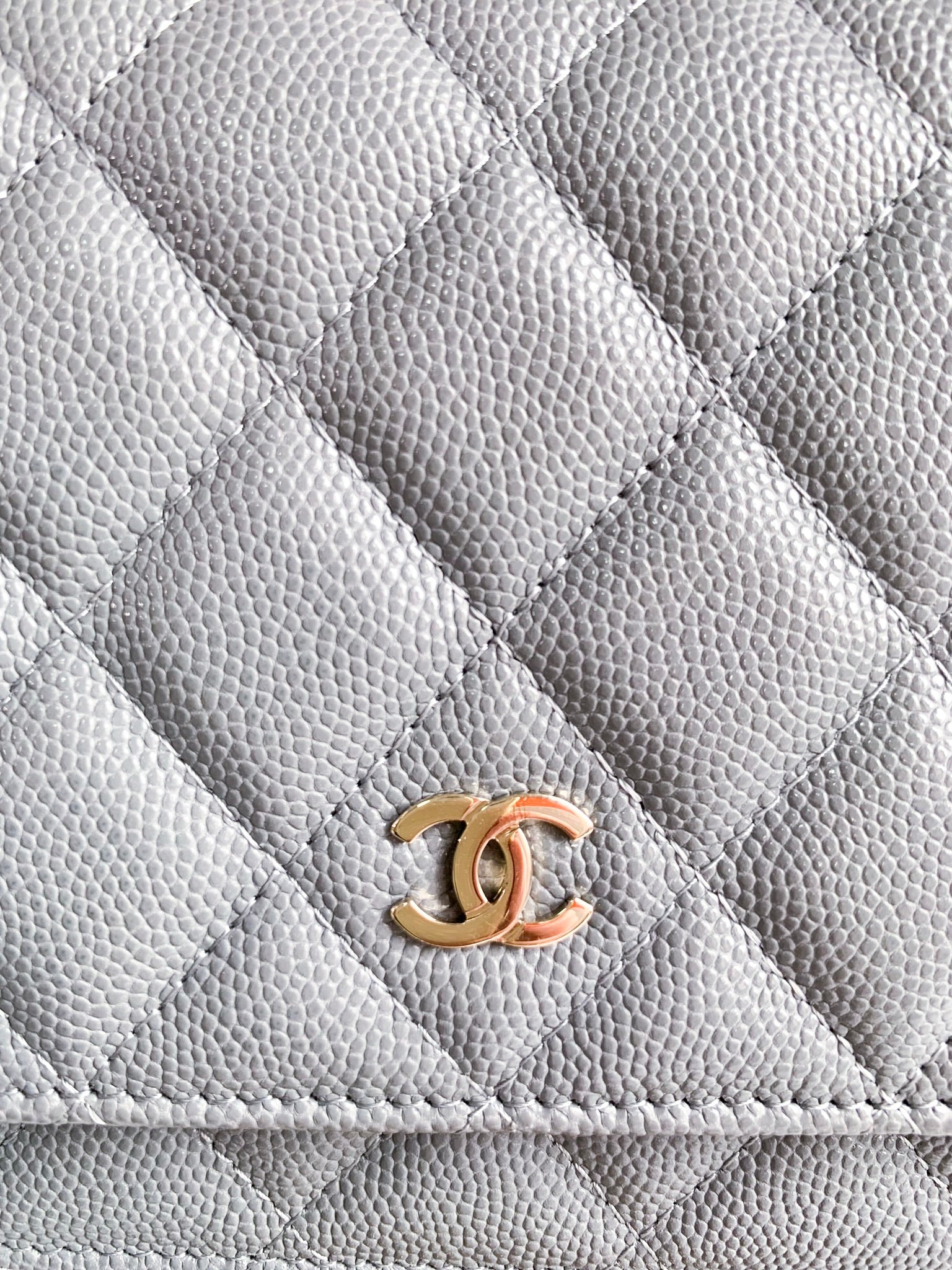 CHANEL Boy Wallet on Chain in Grey Caviar with Gold Hardware WOC 💕
