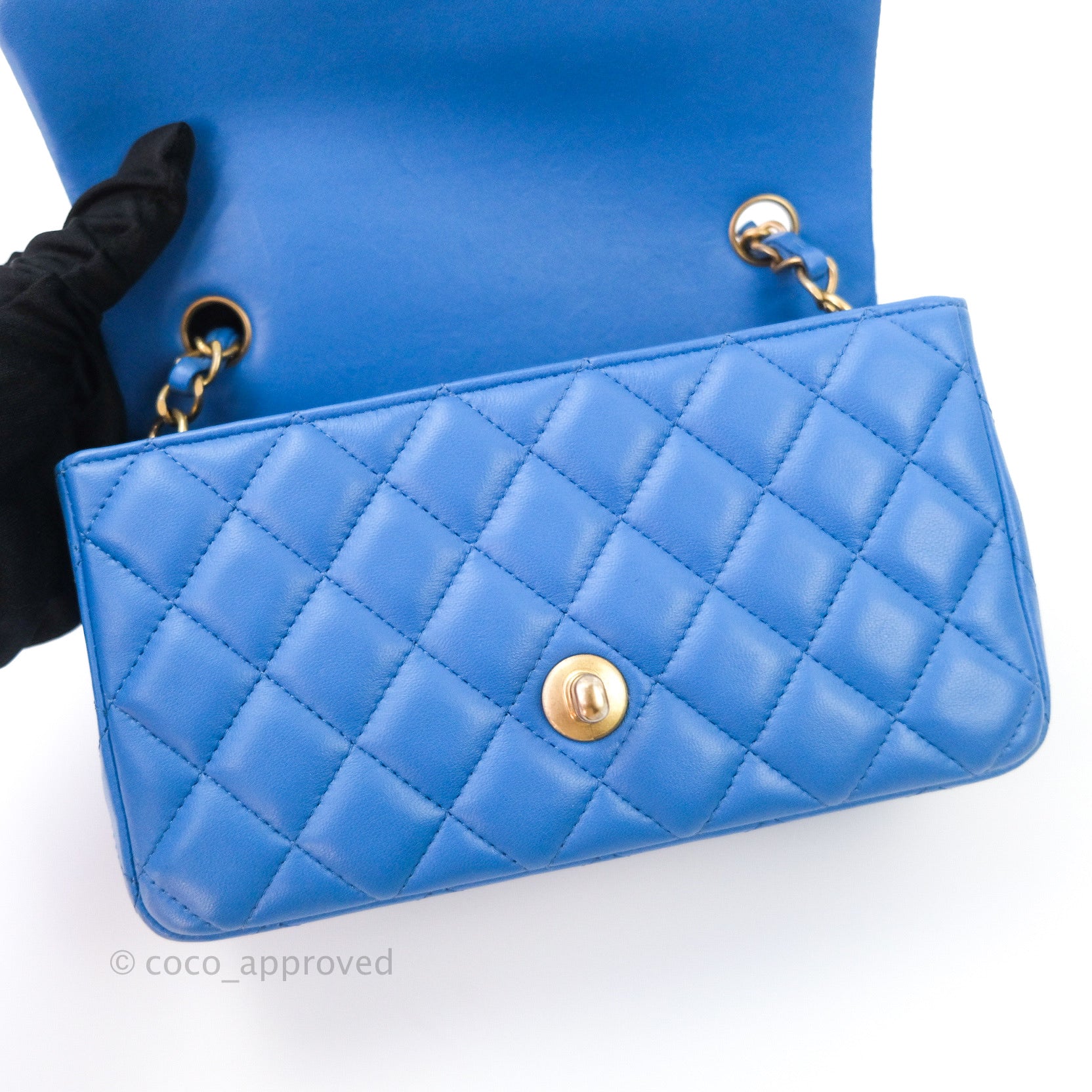 Chanel Quilted Mini Rectangular Blue Lambskin Gold Hardware – Coco