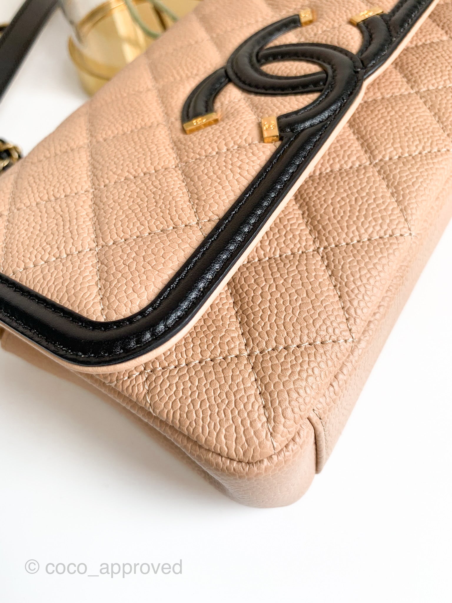 Chanel Quilted Small CC Filigree Flap Beige Black Caviar – Coco