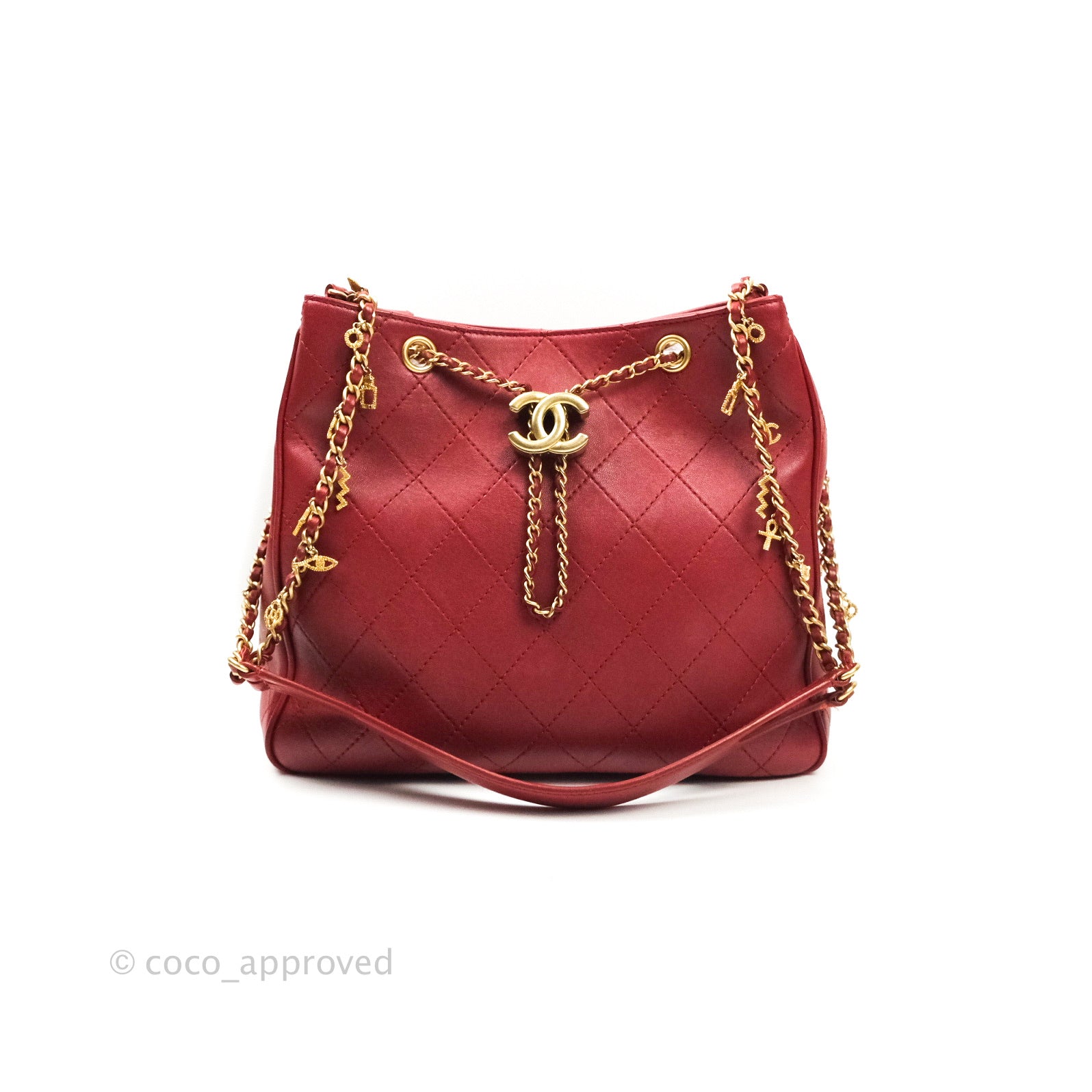 Chanel Egyptian Amulet Drawstring Bag Red Calfskin Stitched – Coco