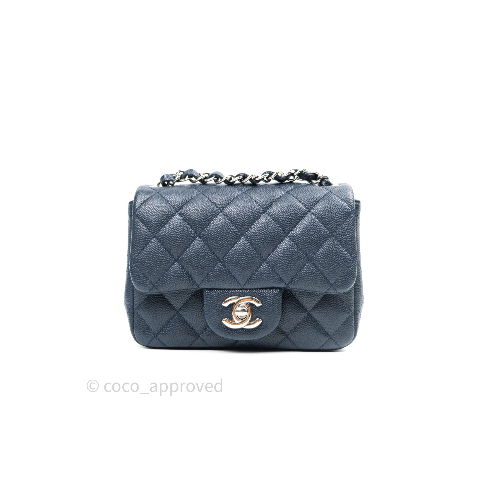 Chanel Mini Square Navy Caviar Silver Hardware 18B – Coco Approved