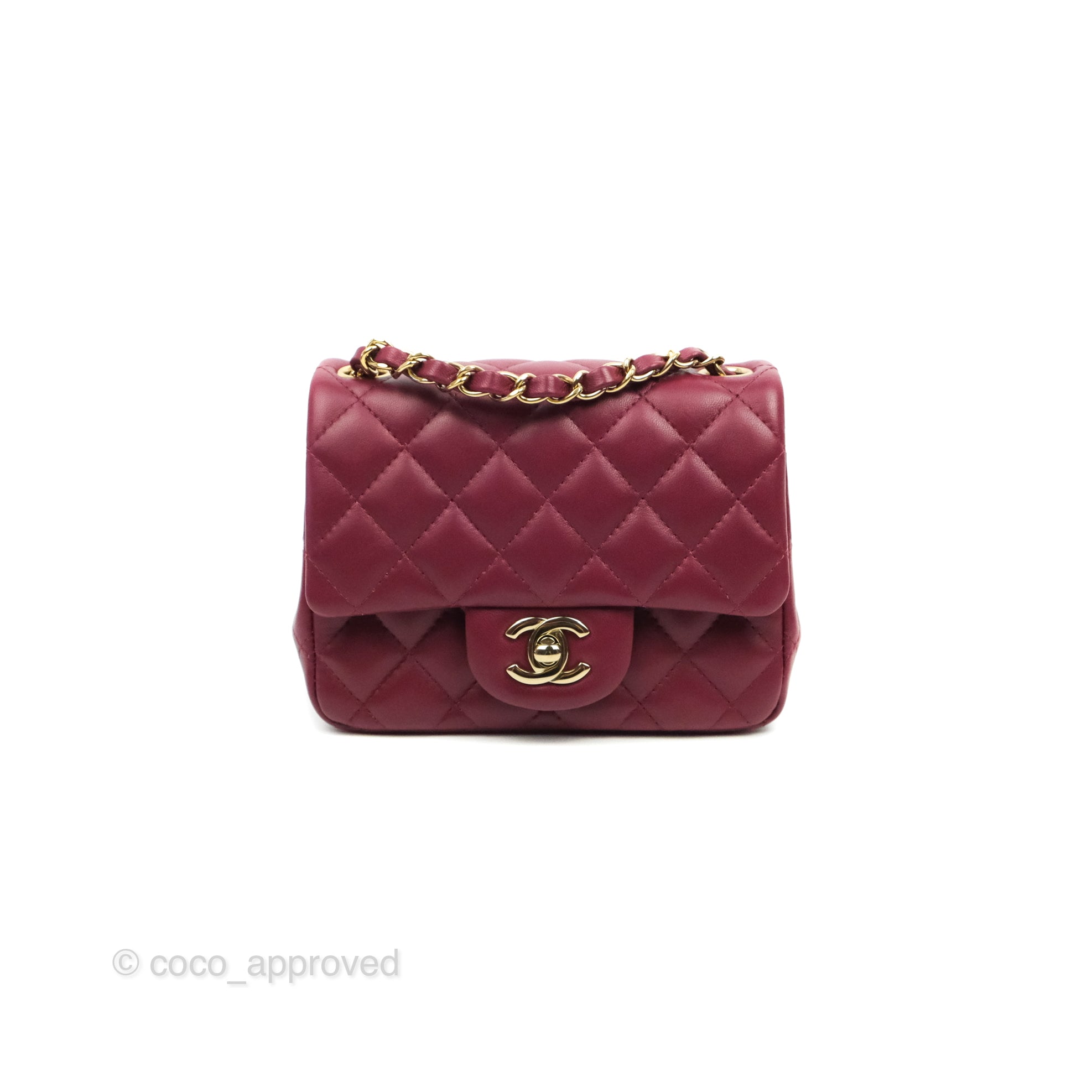 Chanel Quilted Mini Square Dark Red Burgundy Lambskin Gold Hardware 21 –  Coco Approved Studio