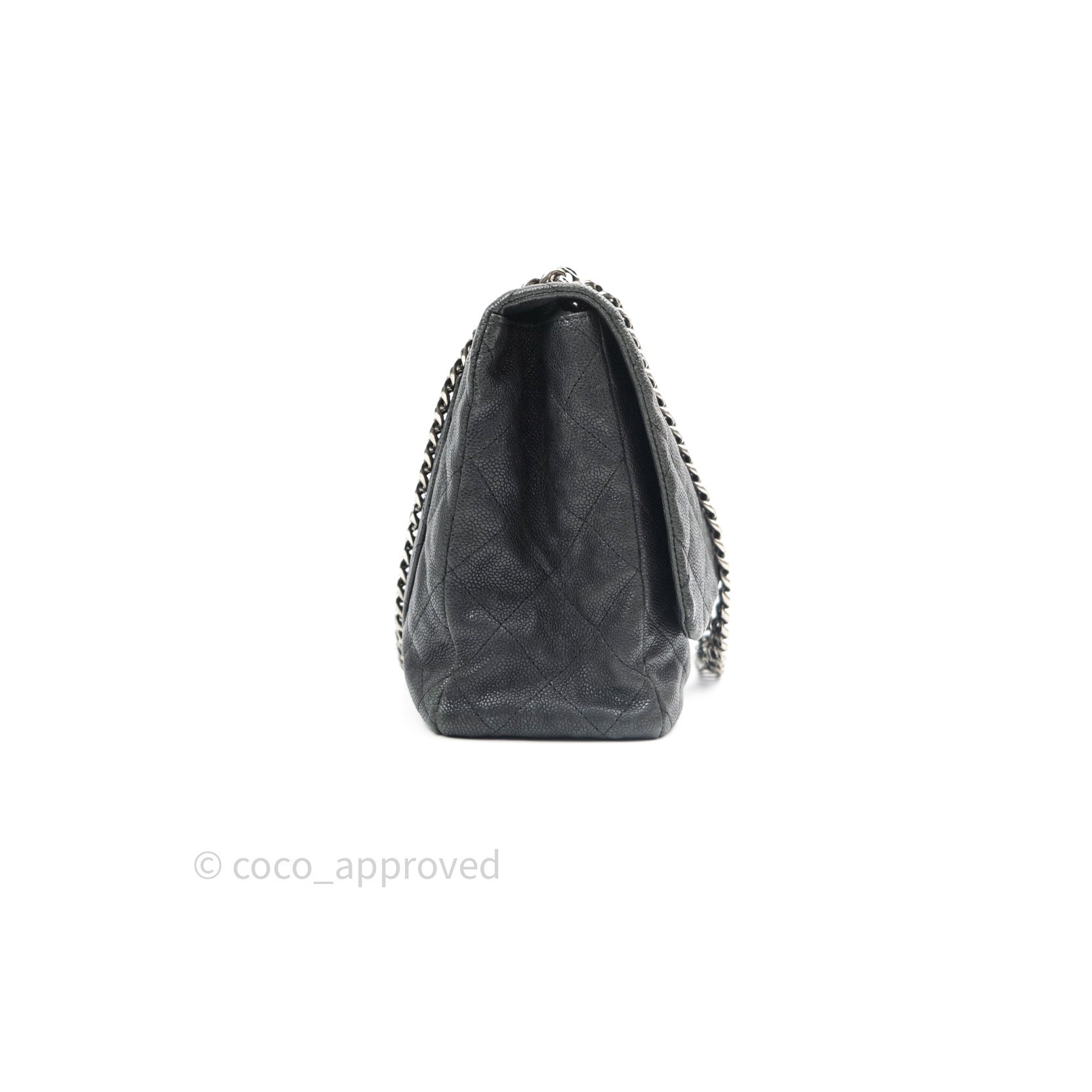 Authentic CHANEL 2.55 Black Caviar 227 Classic Flap Silver Hardware  Shoulder Bag