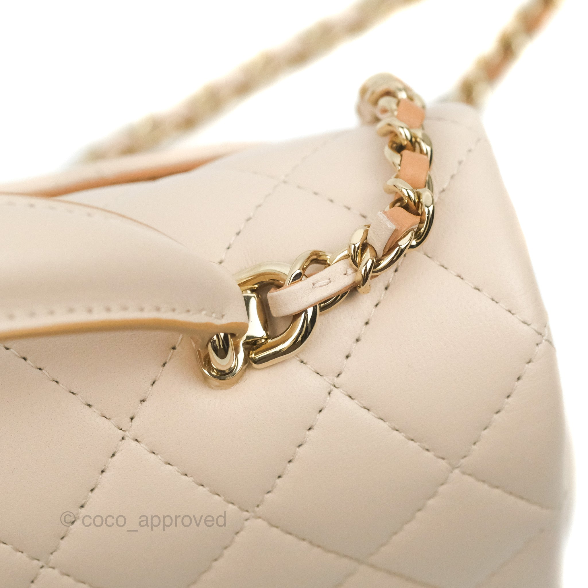New 23P CHANEL Small Classic Coco Top CHAIN Handle Flap White