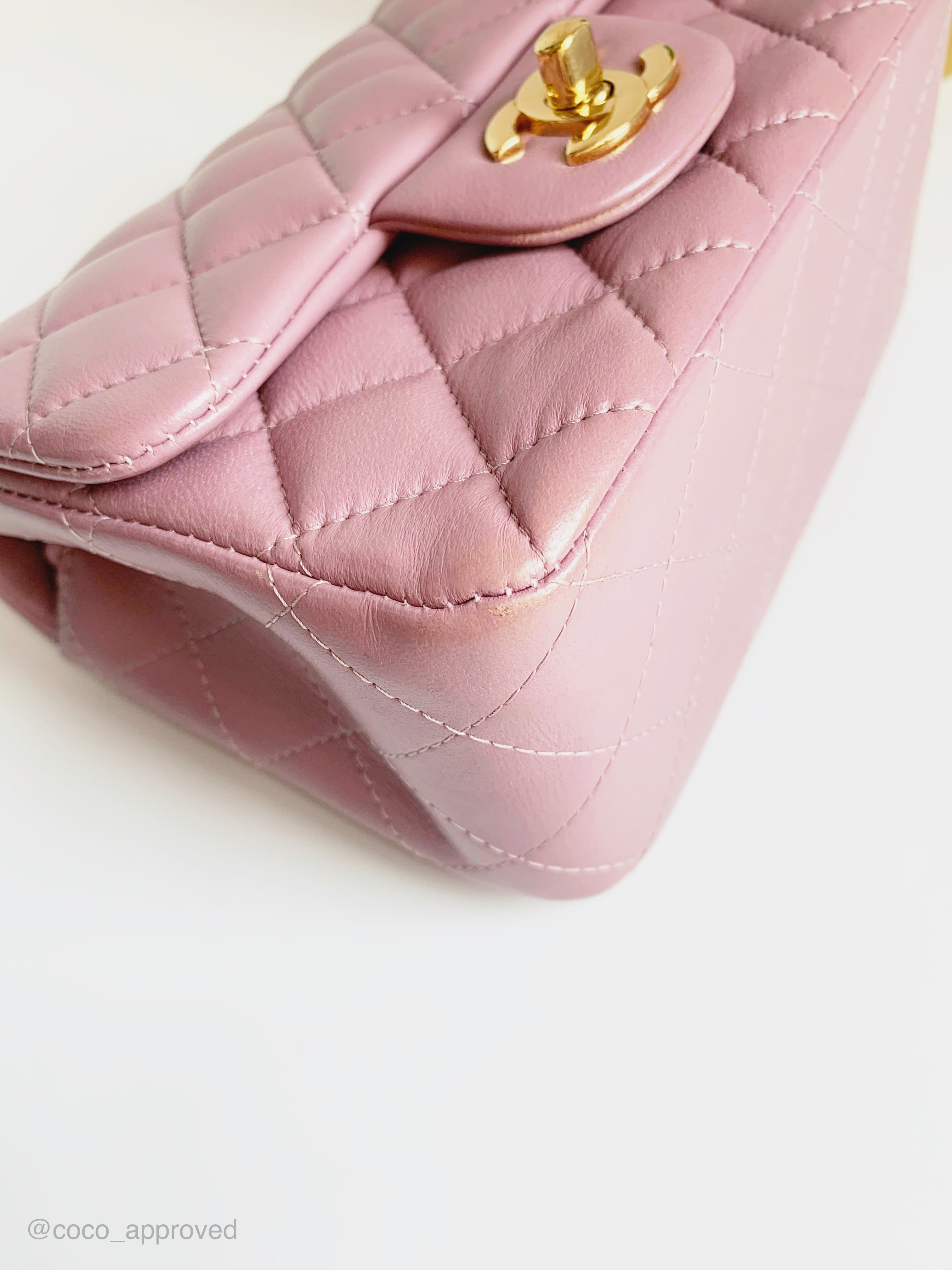Chanel Mini Square Mauve Pink Lambskin Gold Hardware 15B⁣⁣⁣ – Coco Approved  Studio