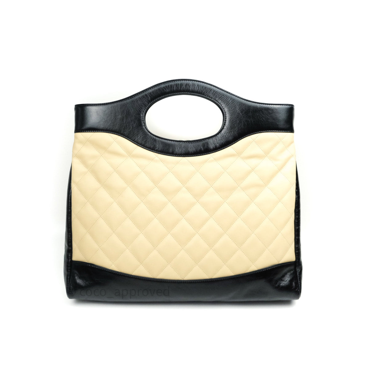 Chanel Aged Calfskin Quilted Large 31 Shopping Bag Beige Black