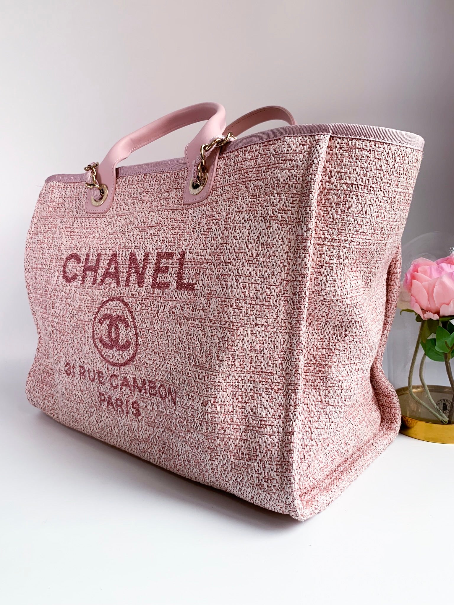 Chanel 2022 Pink Deauville Large Shopping 2 Way Tote Bag