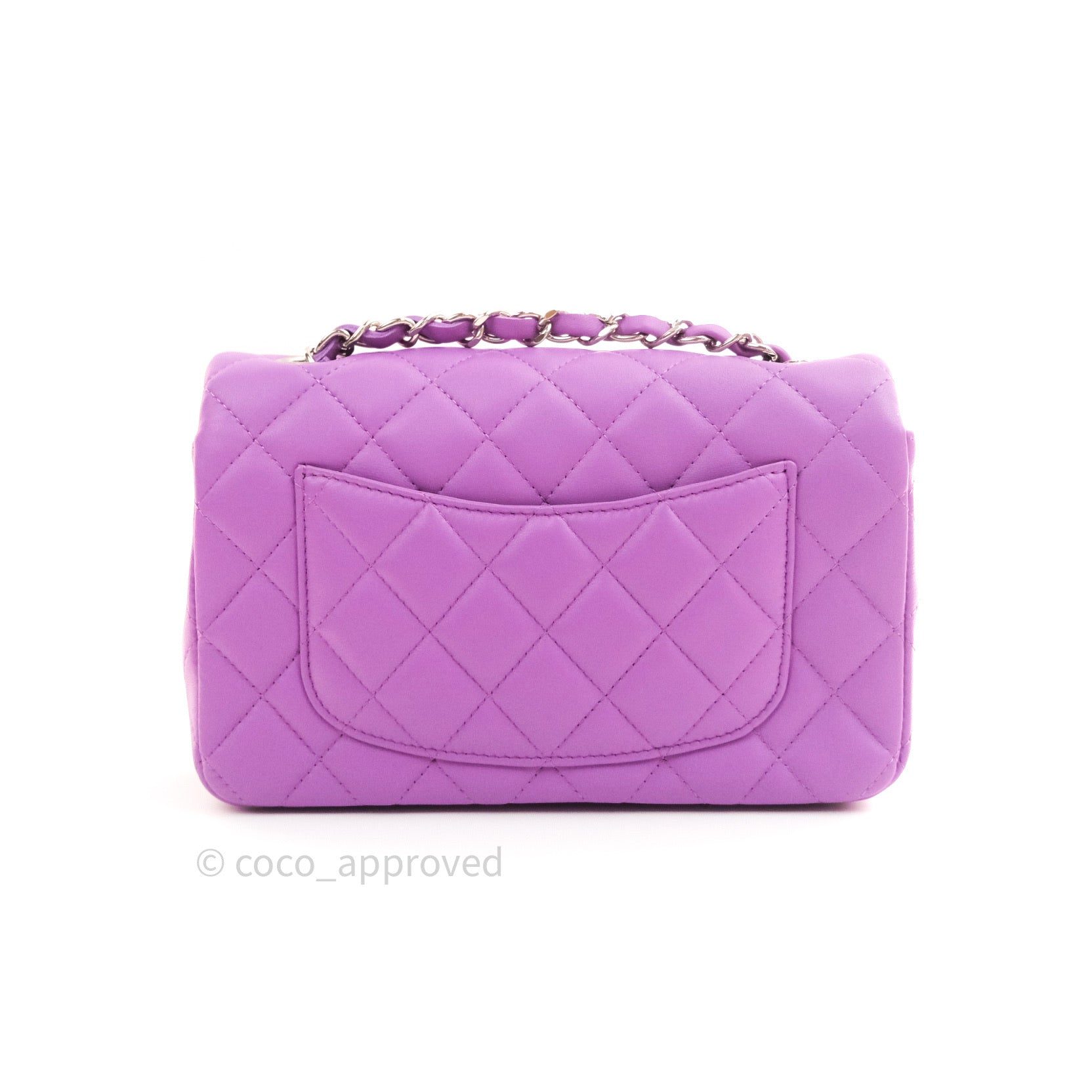 Chanel Quilted Mini Rectangular Flap Purple Lambskin Silver