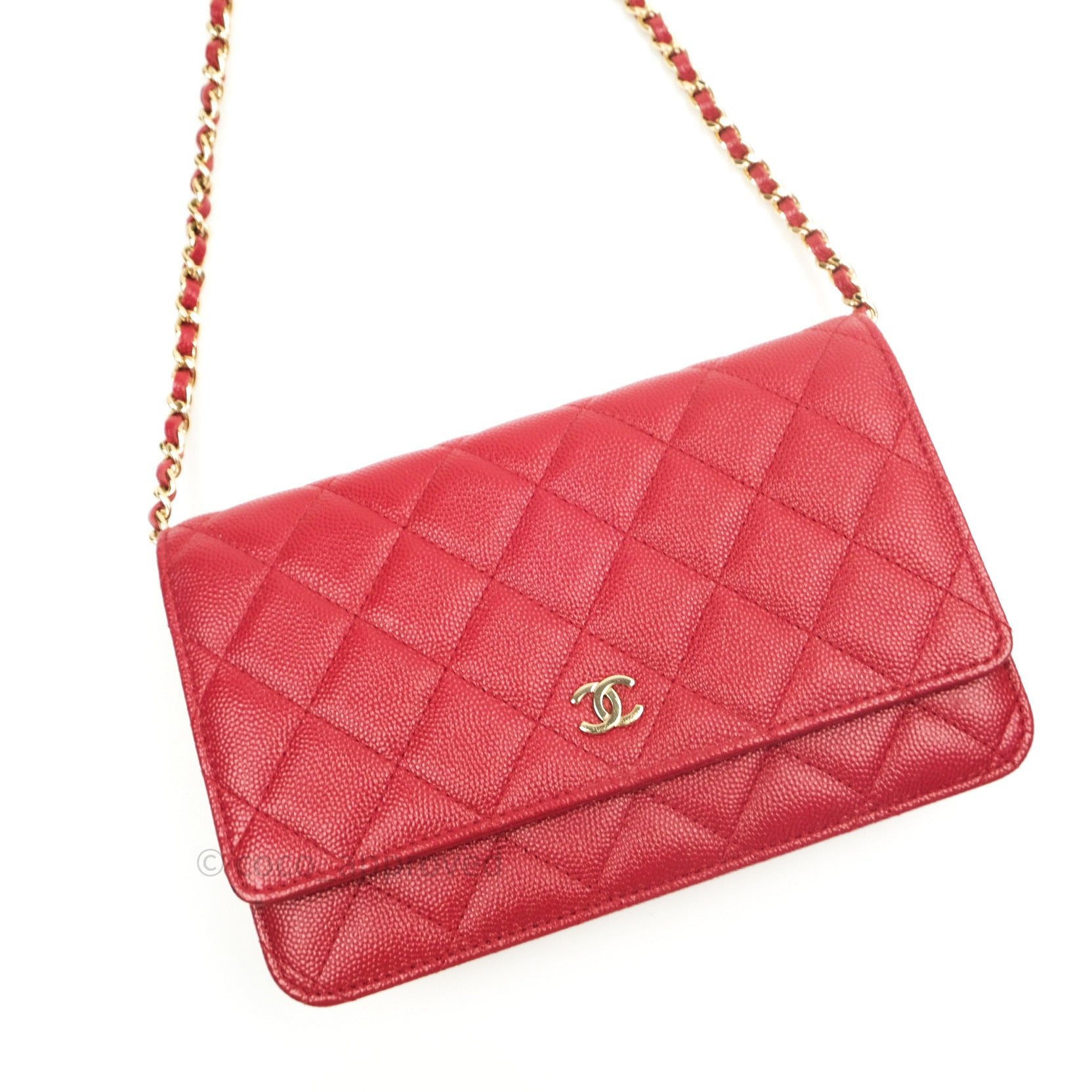 Chanel Quilted Wallet on Chain WOC Red Caviar Gold Hardware 17B
