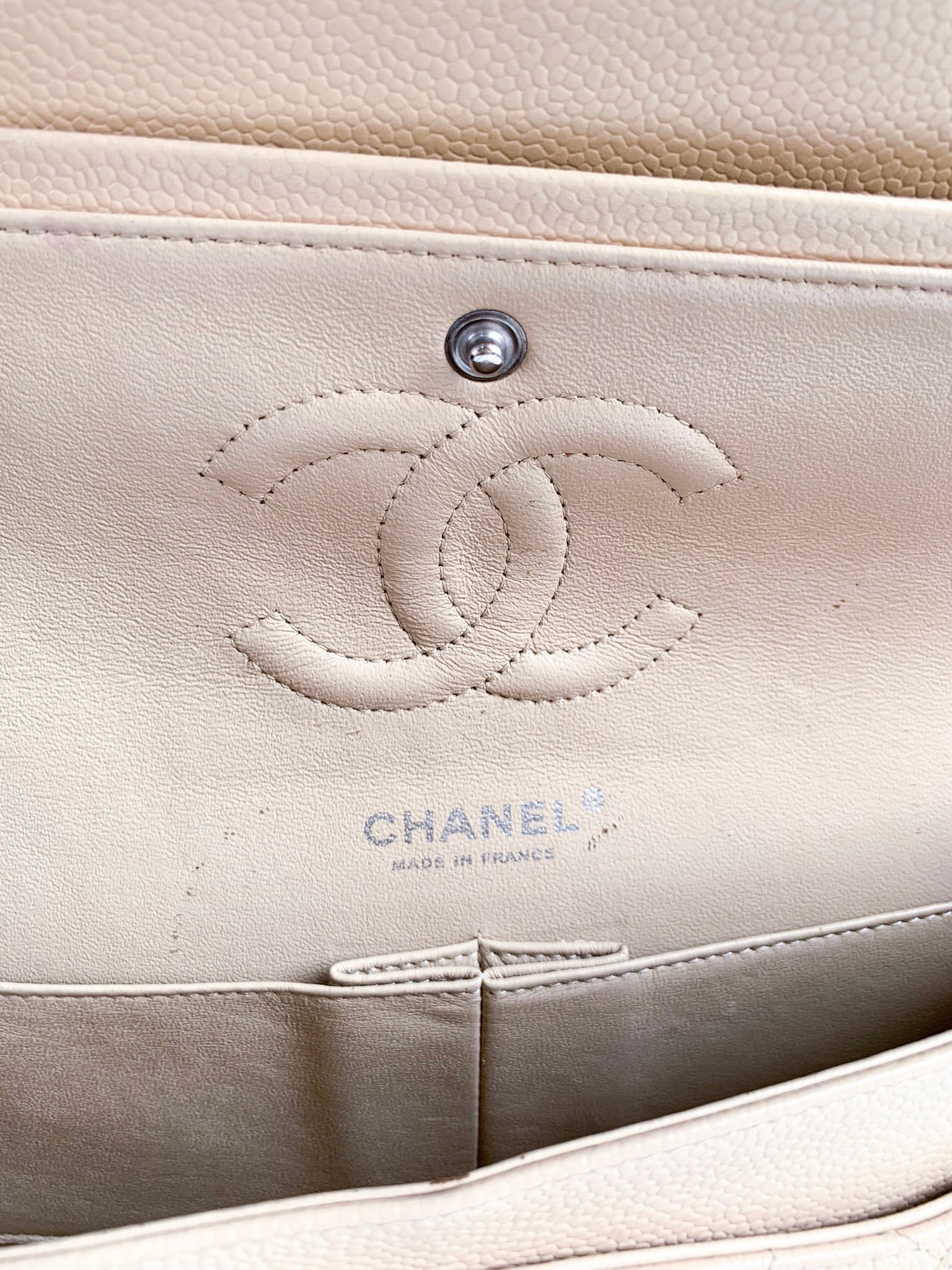 Chanel Classic M/L Double Flap Beige Claire Caviar Silver Hardware – Coco  Approved Studio