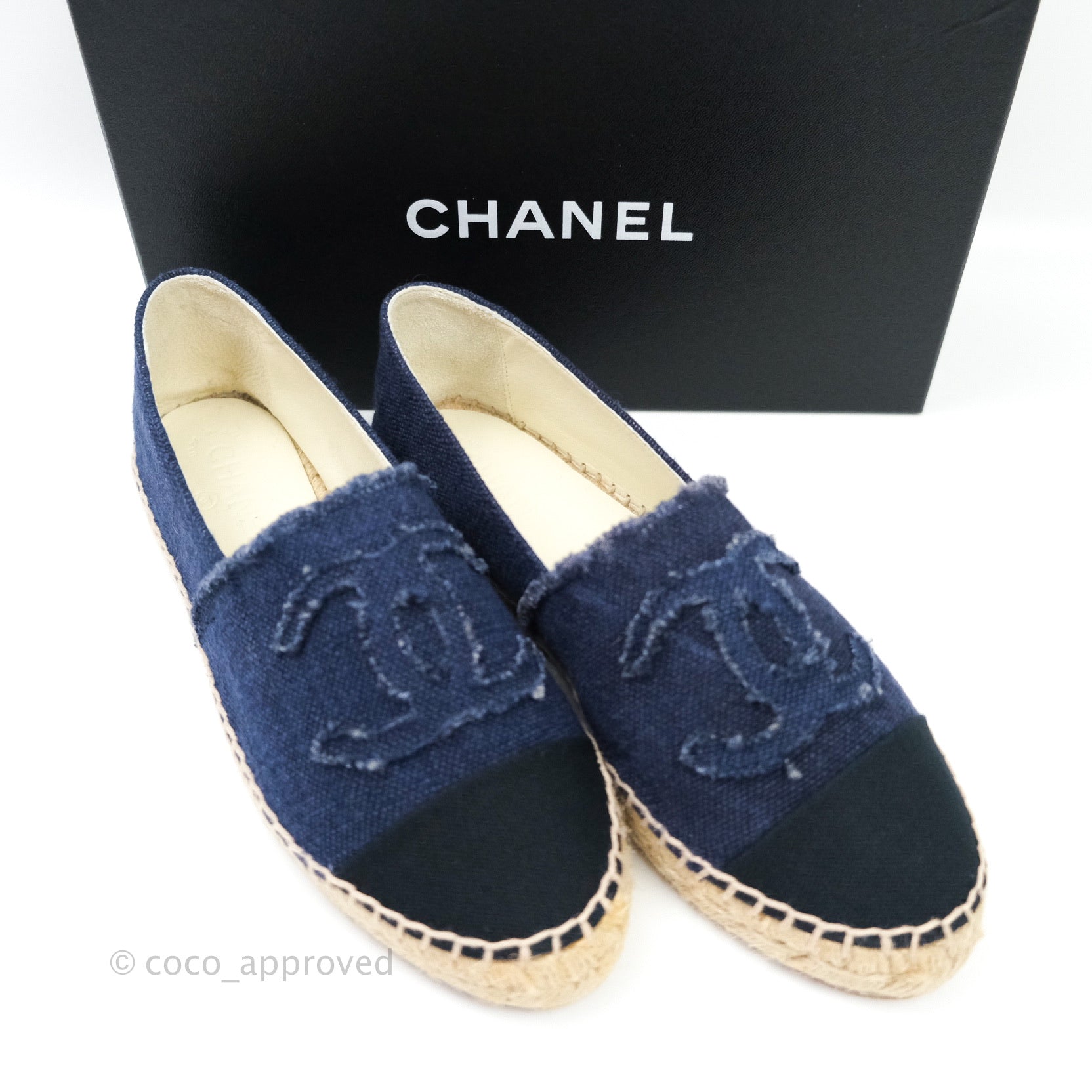 Chanel Espadrille Black Blue Tweed Size 38 – Coco Approved Studio